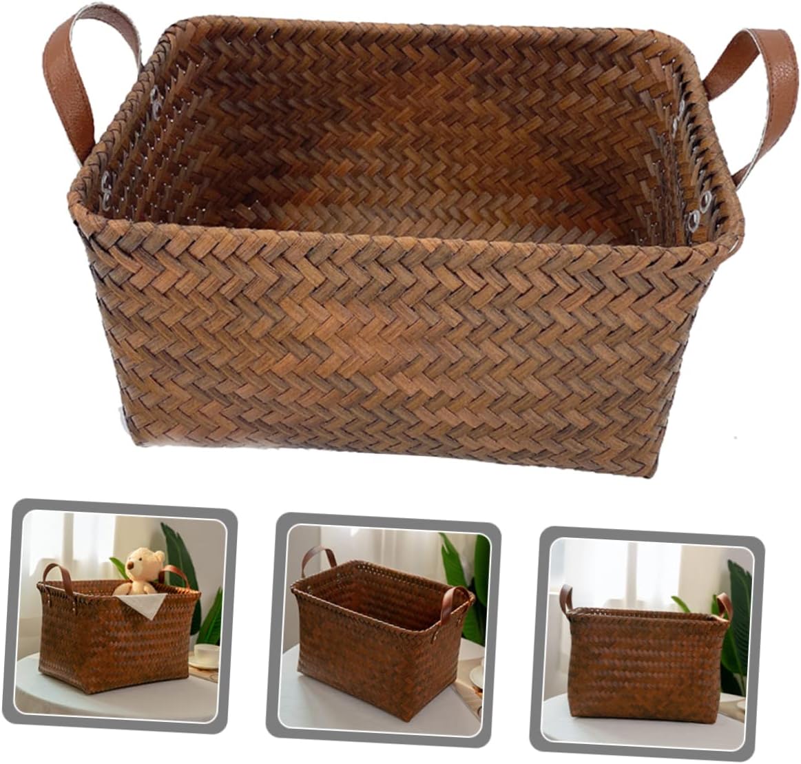 Garneck Portable Woven Laundry Basket with Handle Medium Dirty Clothing Organizer for Home Storage Multi Use Hamper for Sports Gear and Personal Items