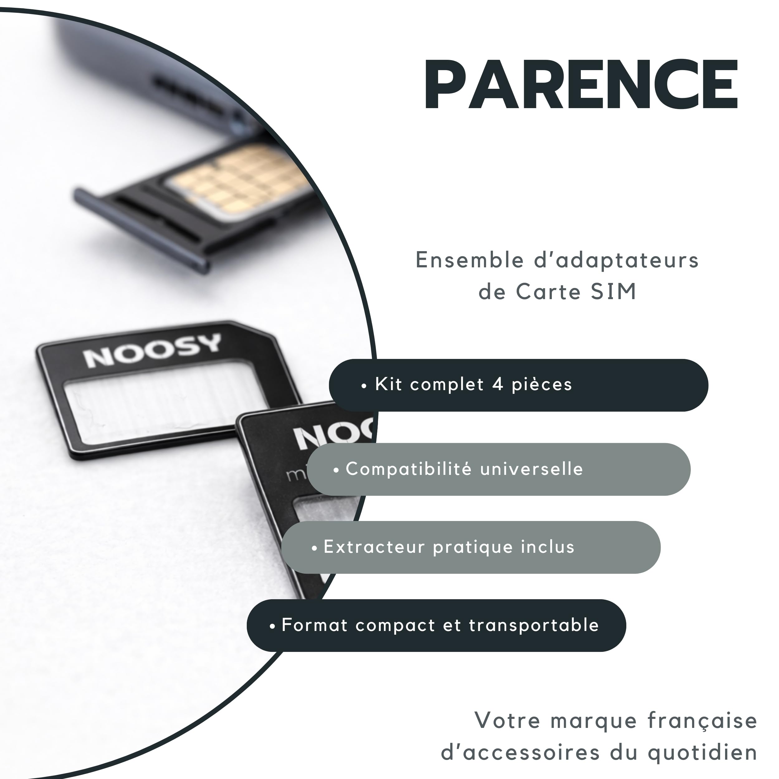 PARENCE. Set di 3 set di adattatori per SIM – 4 pezzi per kit – Nano SIM, Micro SIM e adattatore estrattore – Compatibile con tutti i telefoni