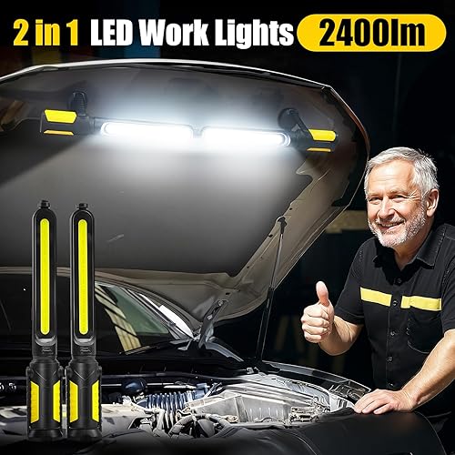 Miniatura 10 de SYLSTAR Luz de trabajo para mecánico, luz de trabajo LED brillante de 2400 lúmenes, barra de luz de trabajo recargable de 4400 mAh bajo el capó con