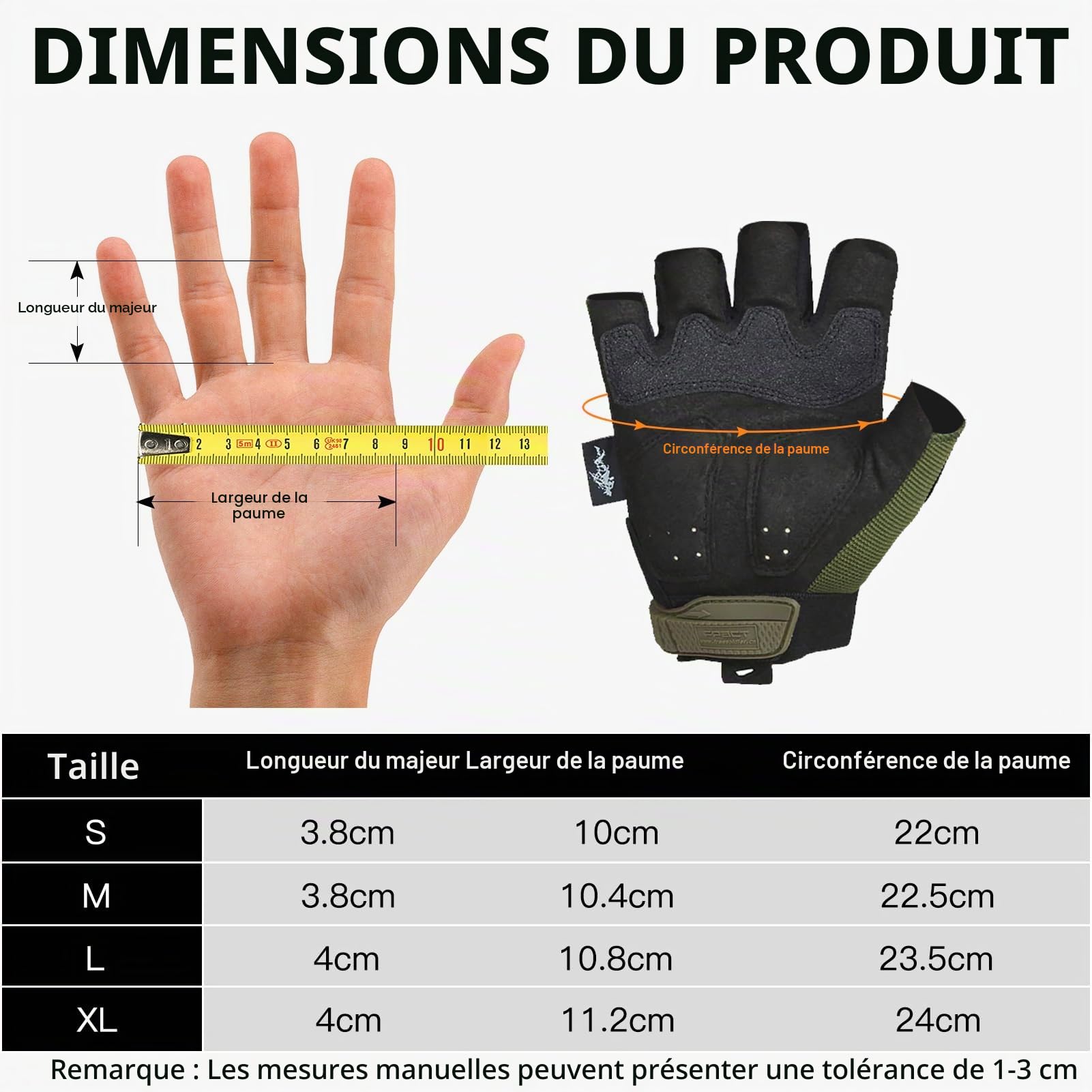 FREE SOLDIER Gants de Moto, Gants de Sports de Plein air Demi-Doigts Protection des articulations dures pour Scooter de Motocross Escalade Chasse Paintball Gants Tactiques