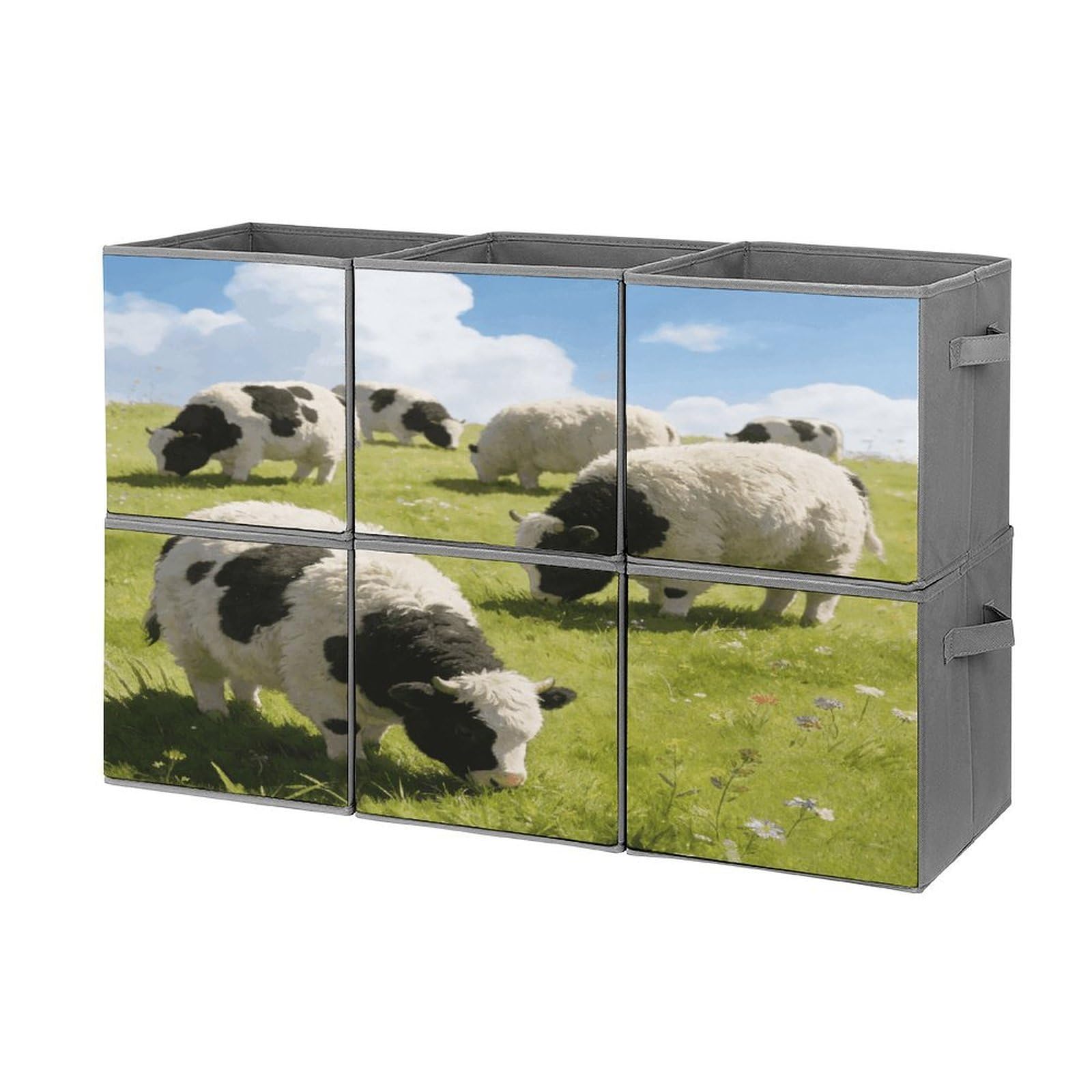 Fodpand Style Cute Cows Watercolor Cube Bins With Double Handles,Set Of 6 Cube Organizer, Stackable And Foldable Storage Bins For Organization, Closet, Shelves, Offices