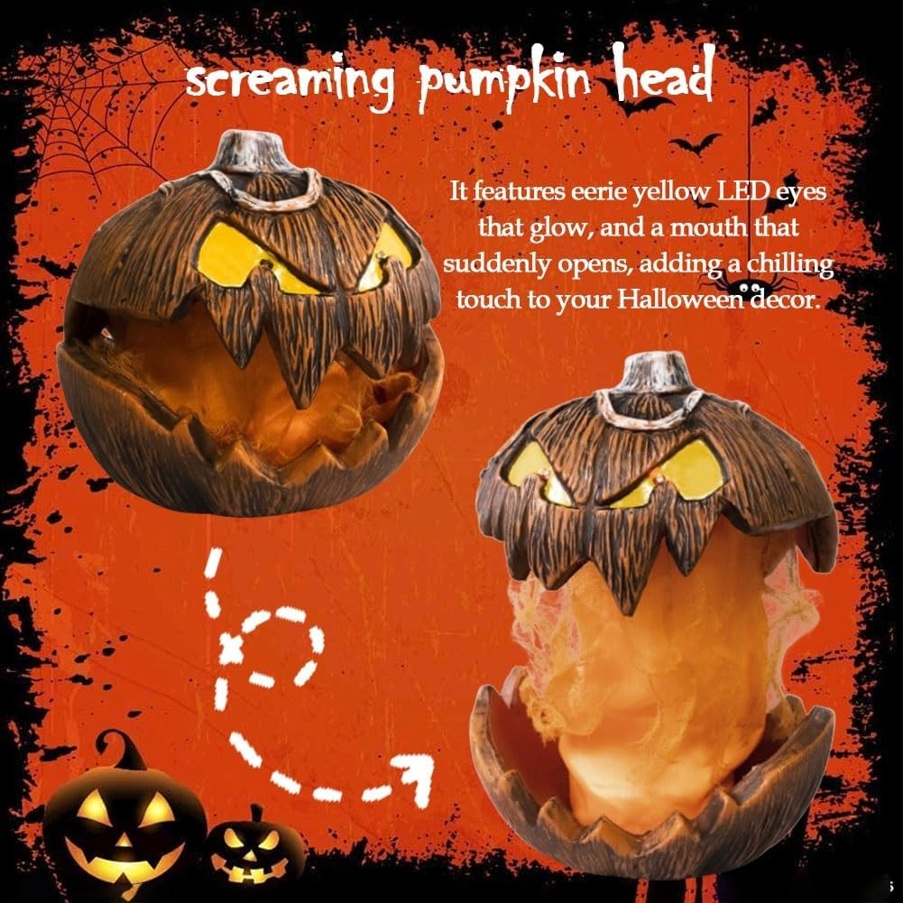 Animierter sprechender Kürbis für Halloween-Dekoration, gruseliger beleuchteter Kürbis mit Aufsteigmechanismus, Lifting Scary Mouth, lustige Halloween-Requisite