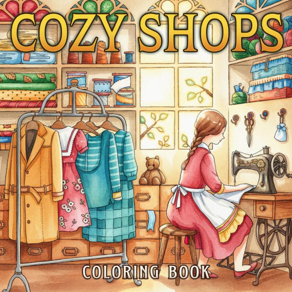 Cozy Shops Coloring Book: Quaint Cottage Markets Coloring Pages featuring Classic Storefront Designs and Easy Timeless Street Scenes for Creative Calm
