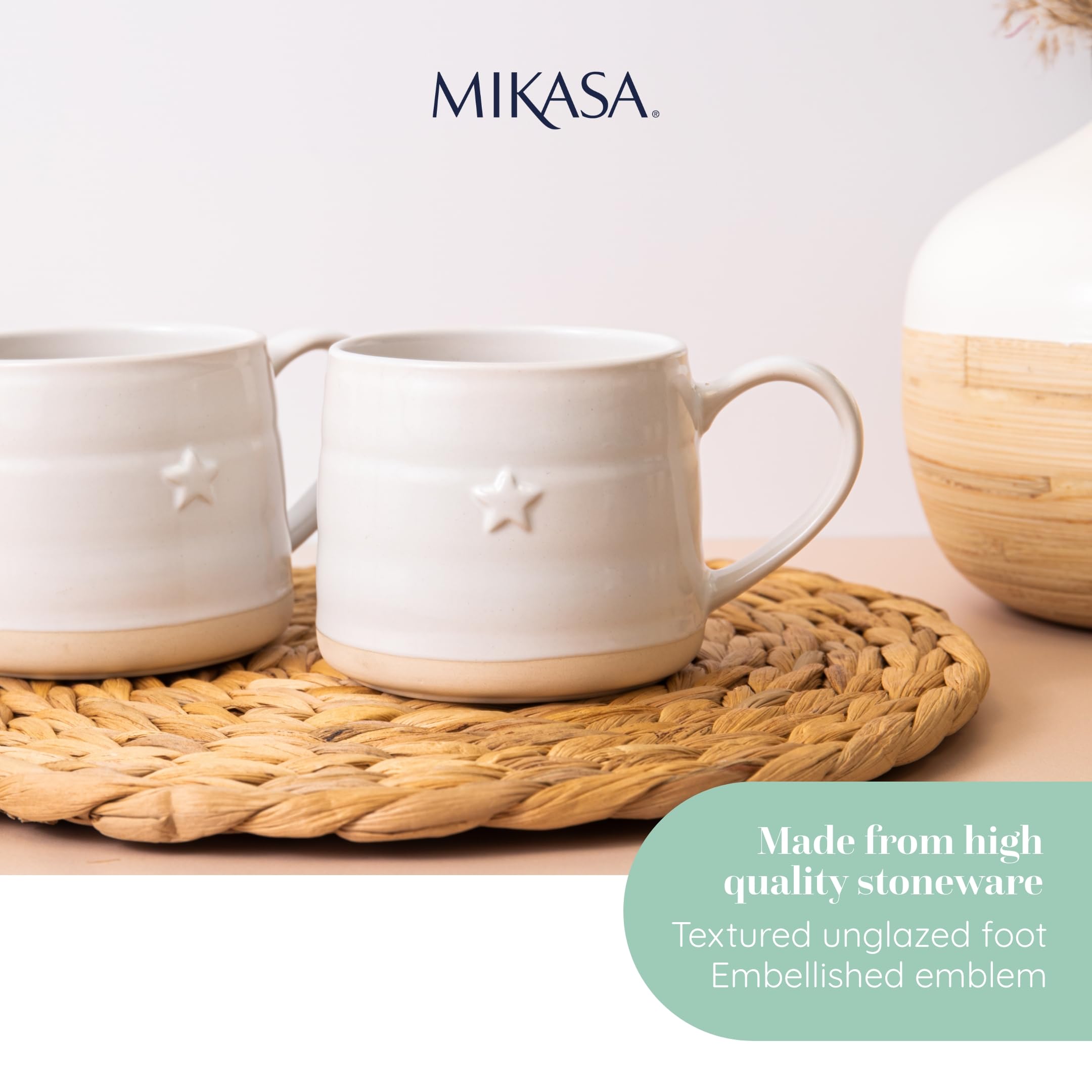 MIKASA Stoneware 2pc 380ml Cosy Mugs, Star, Gift Boxed, Cream, mittelgroß - Image 4