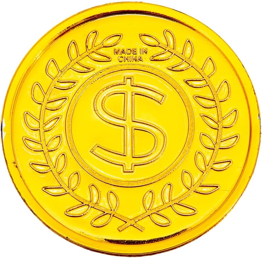 100 Pcs Plastic Gold Coins Bulk,Pirate Gold Coins for Treasure Hunt Games,Party Decorations,Pirate Games,Parade,Rewards,Novelty Party Favors