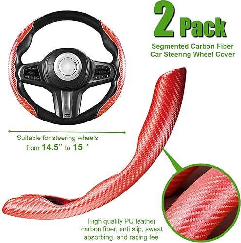 Miniatura 8 de WSSROGY Paquete de 3 fundas de fibra de carbono para volante de automóvil, protector antideslizante para volante segmentado, funda de volante de