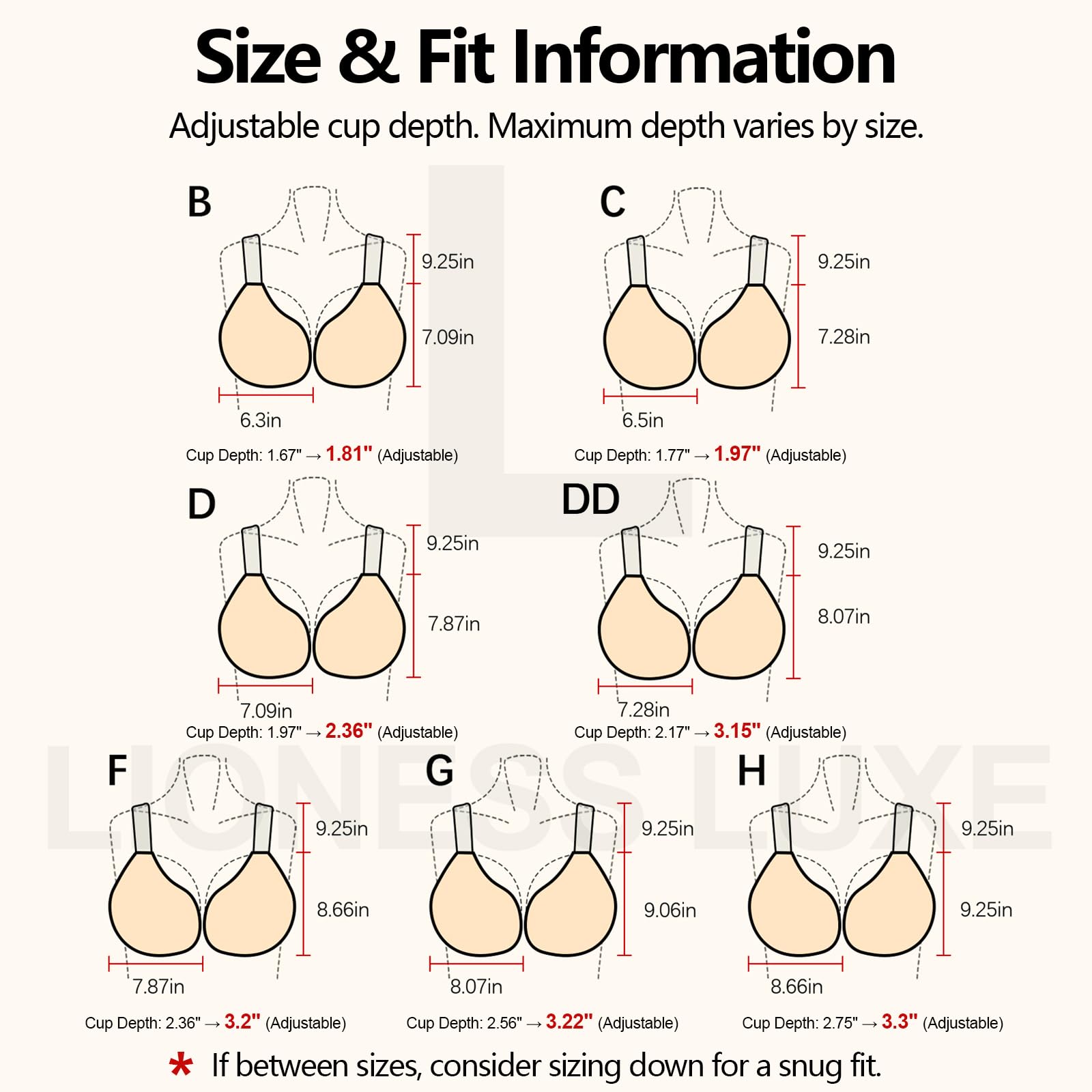 Soutien-gorge push-up collant pour gros seins - Invisilift Plus Size Soutien-gorge en silicone adhésif dos nu, beige, C