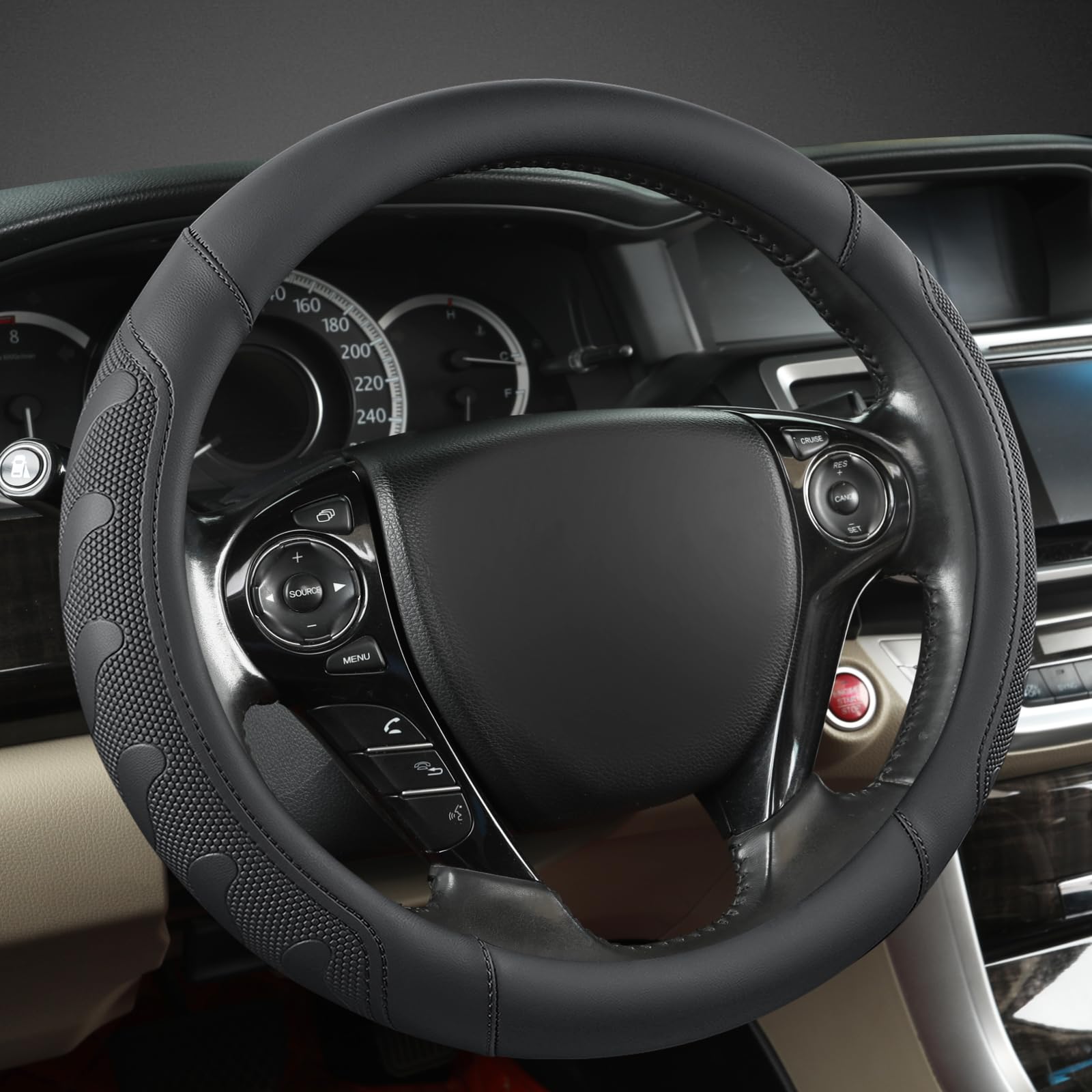 GIANT PANDA Microfiber Leather Steering Wheel Cover for Honda Accord,Civic,CR-V,HR-V,Pilot(Black-Standard Size)