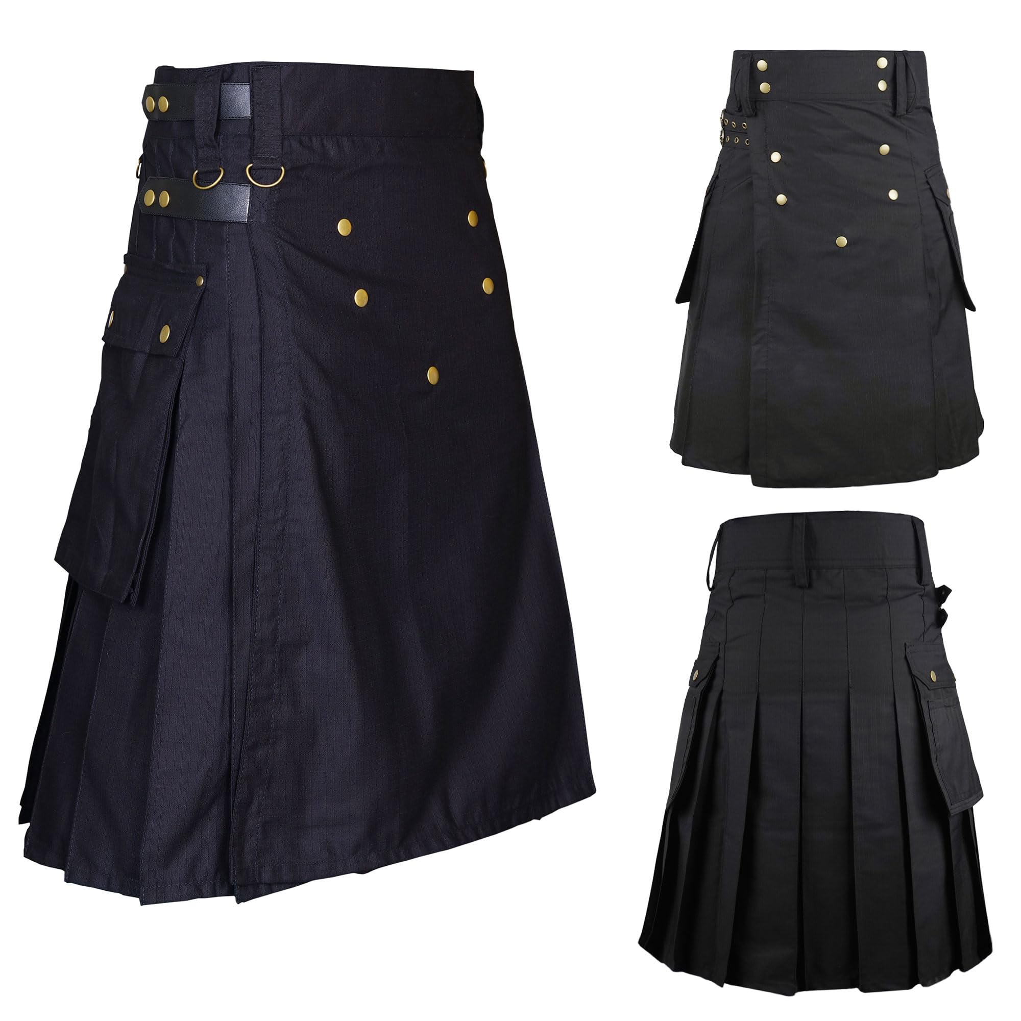 McWilliams Kilt for Men Scottish Hybrid Sports Utility Mens Kilt | Stylish Kilts for Casual Wear (48, Black Utility)