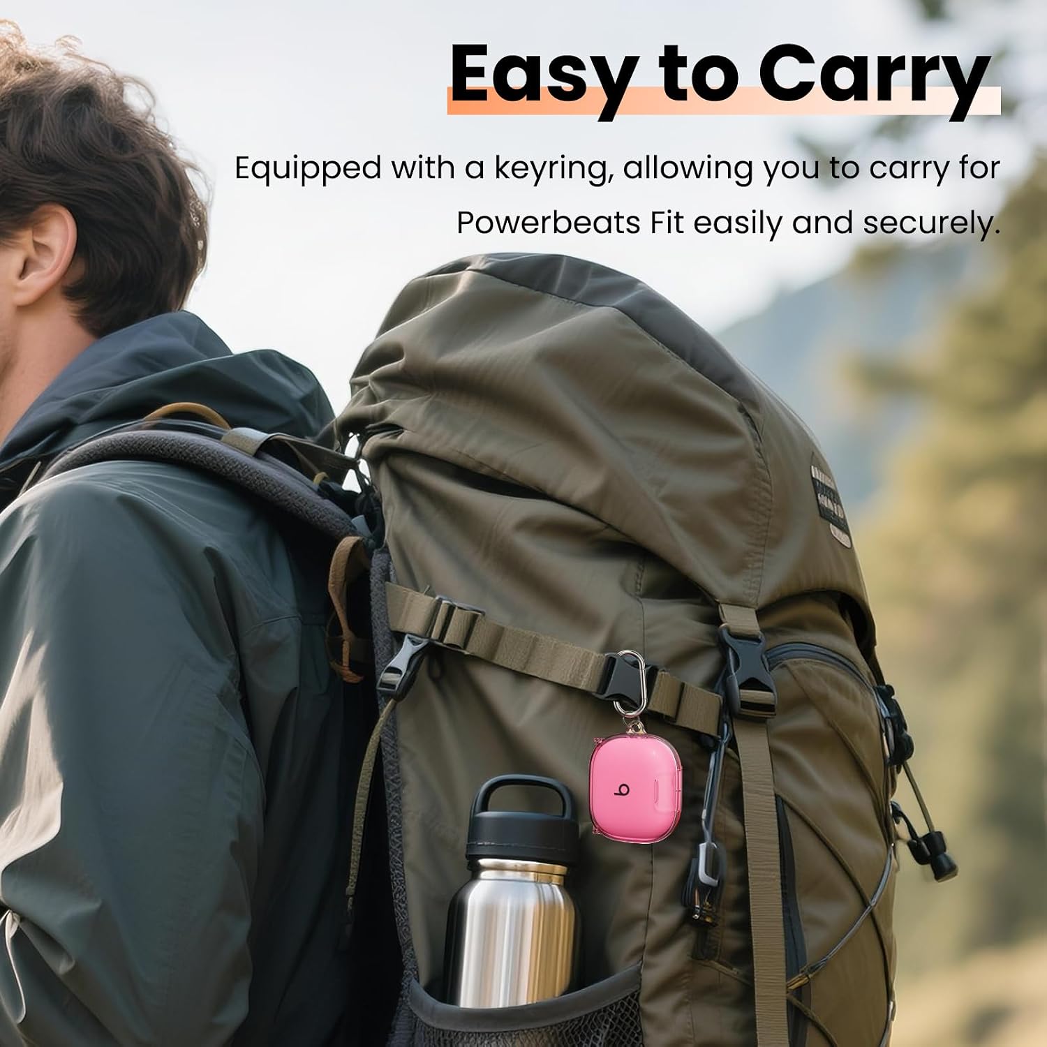 Geekboy Case for Beats Powerbeats Fit 2025, Clear TPU Protective Cover with Premium Metal Carabiner & Cleaning Kit, Shockproof Skin for Powerbeats Fit Case Cover (Clear Pink)