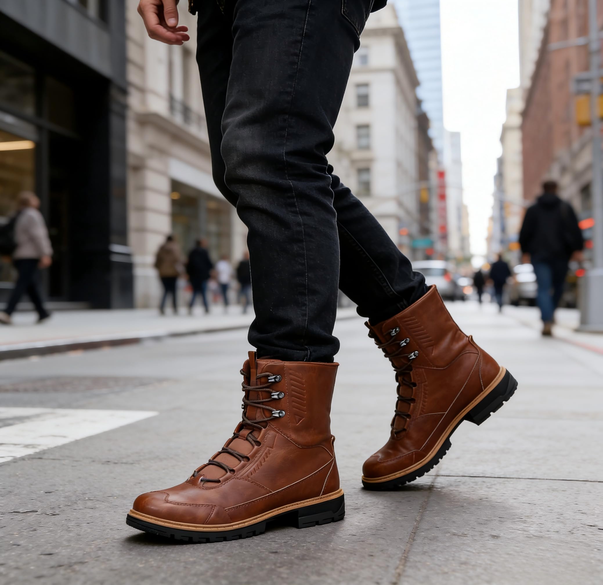 YOUTHUP Bottines homme hautes à lacets style rétro simili cuir | Finition vieillie lacets réglables semelle adhérente coutures renforcées maintien stable pour ville marche et sorties d'hiver
