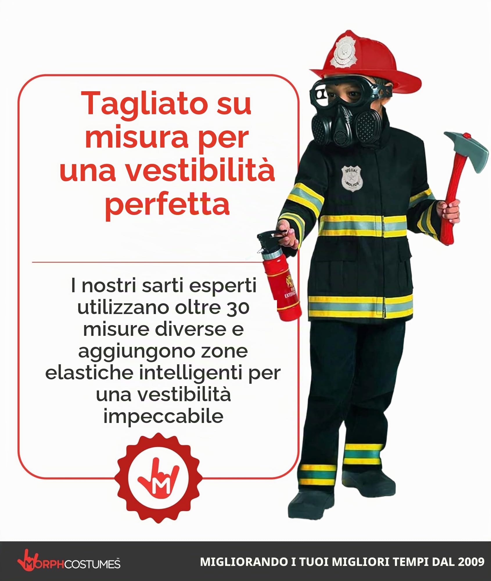 Morph Costume Pompiere Bambino, Costume Halloween Bambino | Giacca con Bordi Riflettenti, Pantaloni, Casco & Estintore, Perfetto per Halloween, Ideale per il Gioco di Ruolo