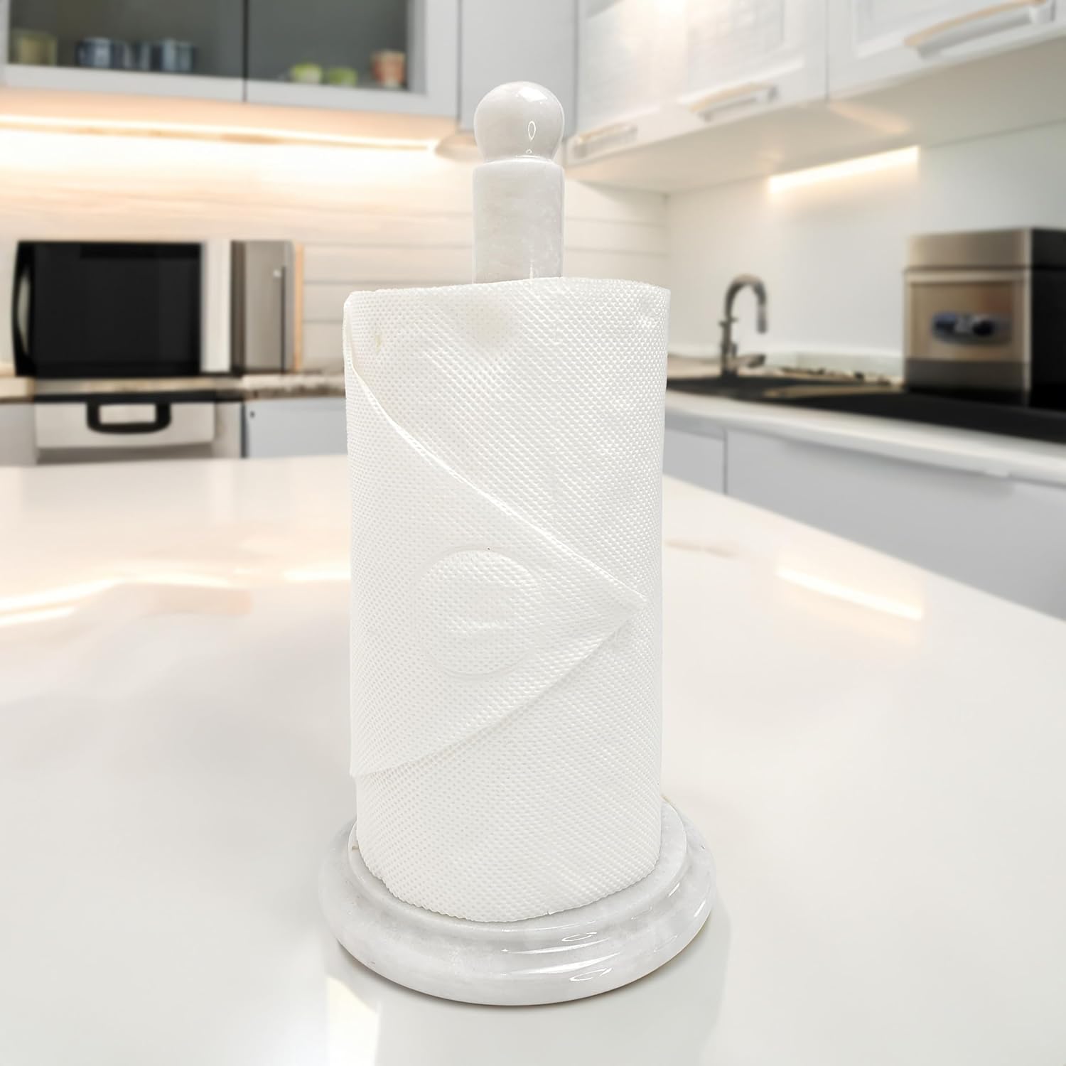 Marble Kitchen Paper Towel Holder - Hand-Crafted, Sturdy, Tabletop Stand, Durable, Non Steel & Non Plastic. (White)