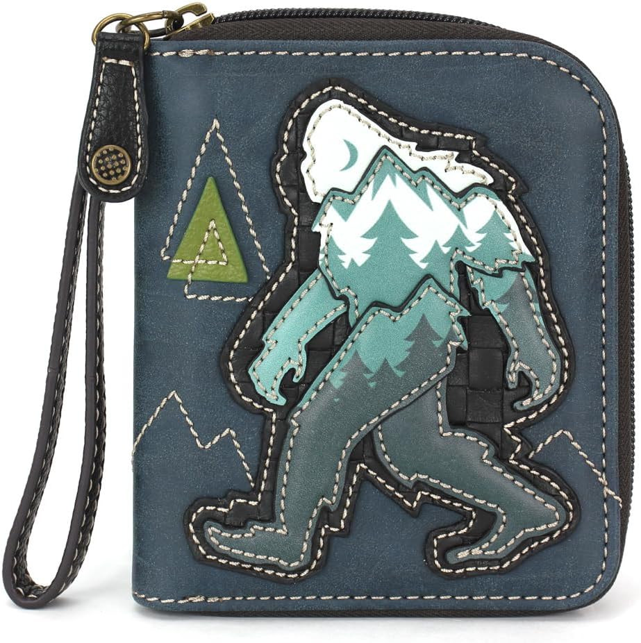 CHALA Zip Around Wallet, Wristlet, 8 Credit Card Slots, Sturdy Pu Leather - Turtle A - teal stripe