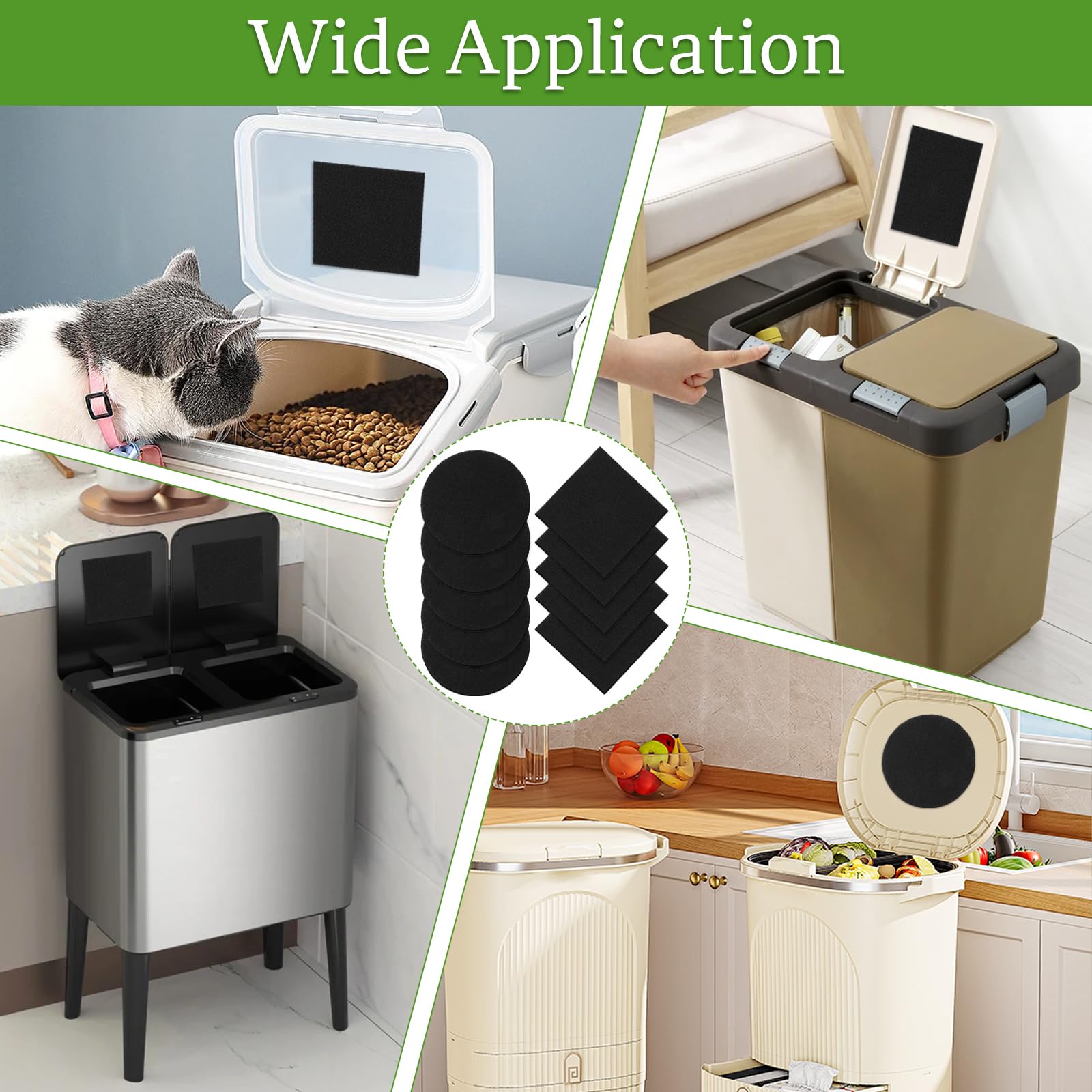 10 Pièces Filtre Charbon Actif, Filtres à Bacs à Compost Ronde et Carrée avec 1 Ciseaux, Filtres à Poubelle à Charbon, Filtres à Charbon Actif de Cuisine pour Composteur de Déchets de Cuisine