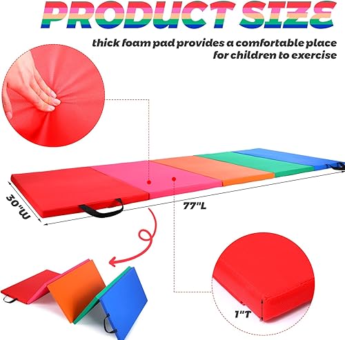 Miniatura 2 de Alfombrilla de gimnasia plegable con asas de transporte, resistente y plegable, ligera, portátil, para niños, ejercicio, gimnasio, entrenamiento