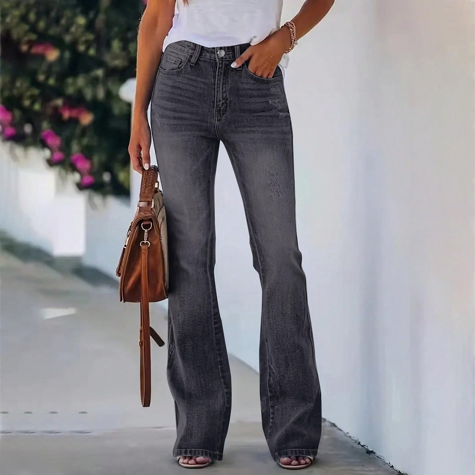 Generisch Jean évasé pour femme - Stretch - Chic - Vintage - Skinny - Pantalon long - Pantalon de loisirs léger - Élégant et doux - Pantalon de randonnée décontracté - Confortable - Pantalon de
