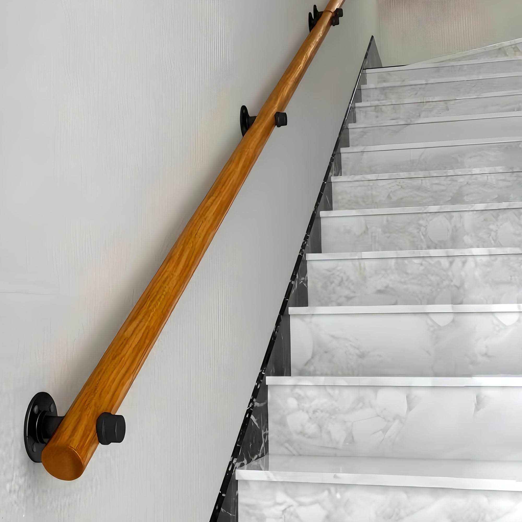 Produktbild von Massivholz Handlauf 180 Cm - Rutschfest, Mit Halterungen, Für Treppen Innen