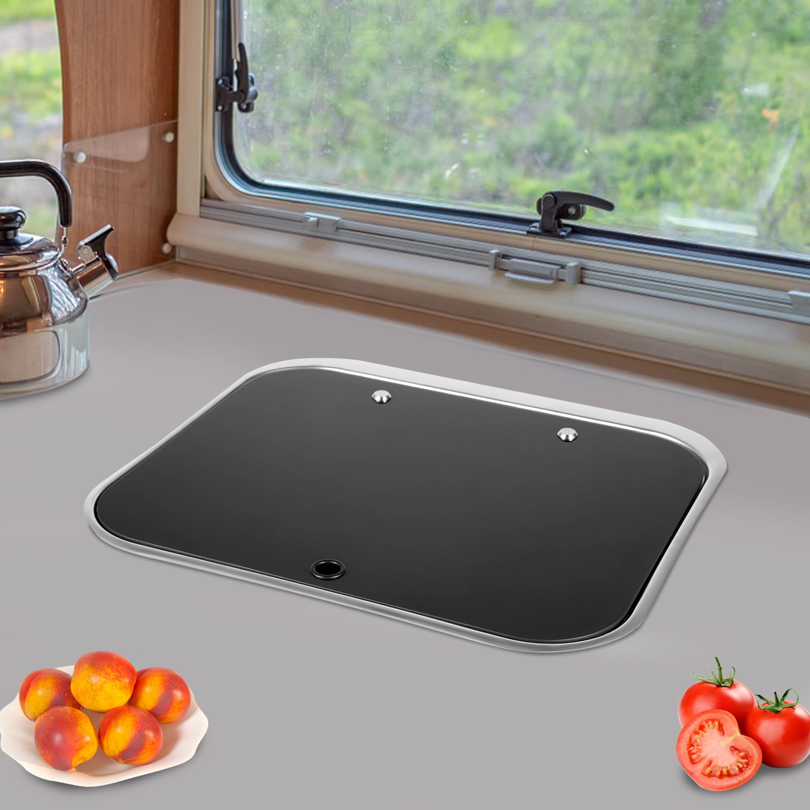 RV Camping Spüle Bausatz Caravana Waschbecken Set Edelstahl Spülbecken Camping Wohnmobil Reisemobil Spüle mit Wasserhahn Ablaufrohr Kaltwasserrohr Warmwasserrohr für Wohnmobil
