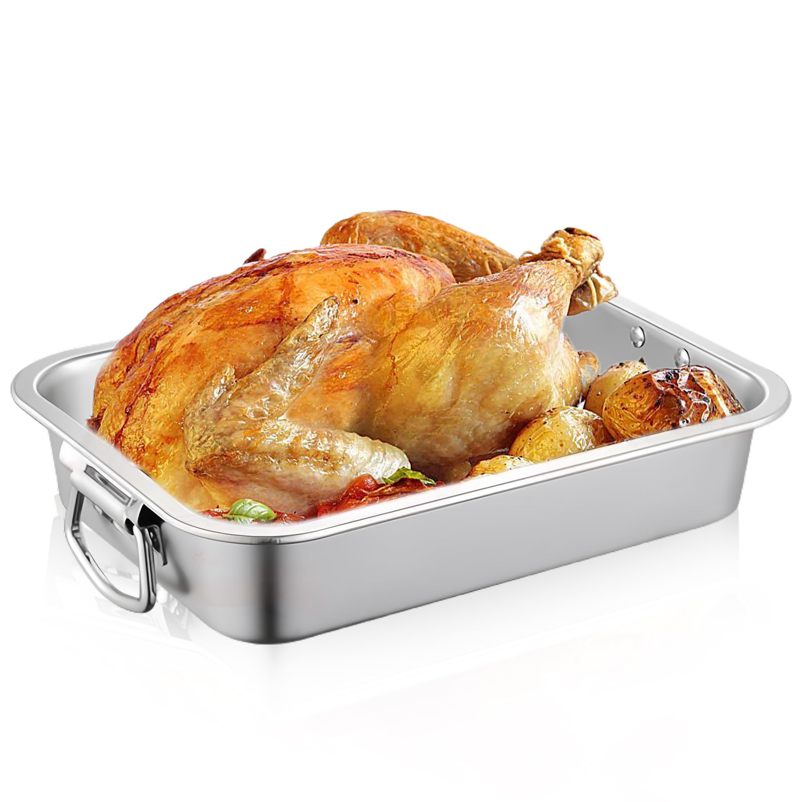 Teglia da forno in acciaio inox, con manici, 40 cm, teglia da forno, rettangolare, con manici, per lasagne, lavabile in lavastoviglie, a nido d'ape