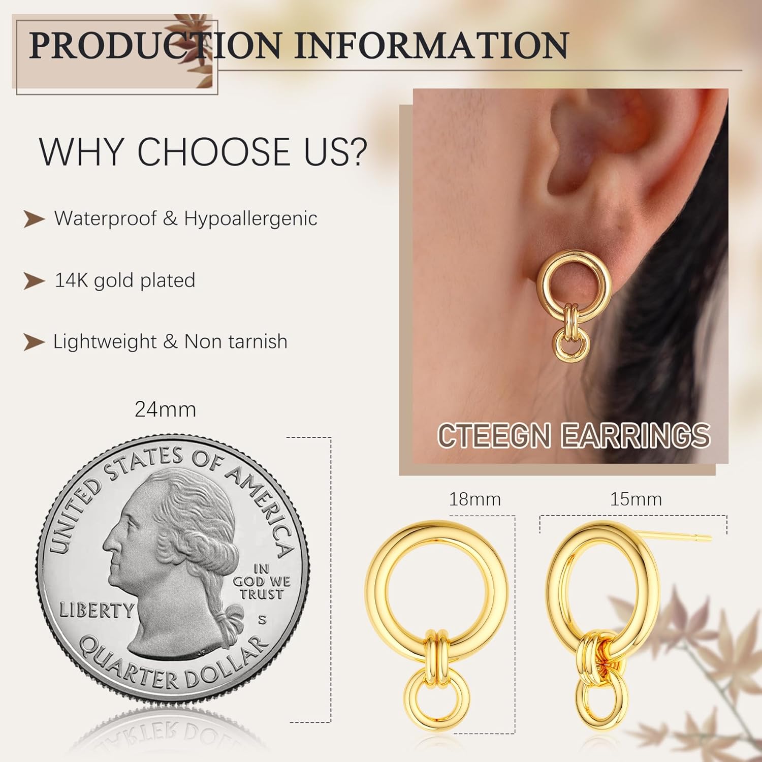 Gold/Silver Plated Dangle Earrings for Women Dainty Drop Dangling Dangly 14K Plated Hoop Huggie Stud Earrings Trendy Small Statement Tarnish Jewelry Gifts - Image 4