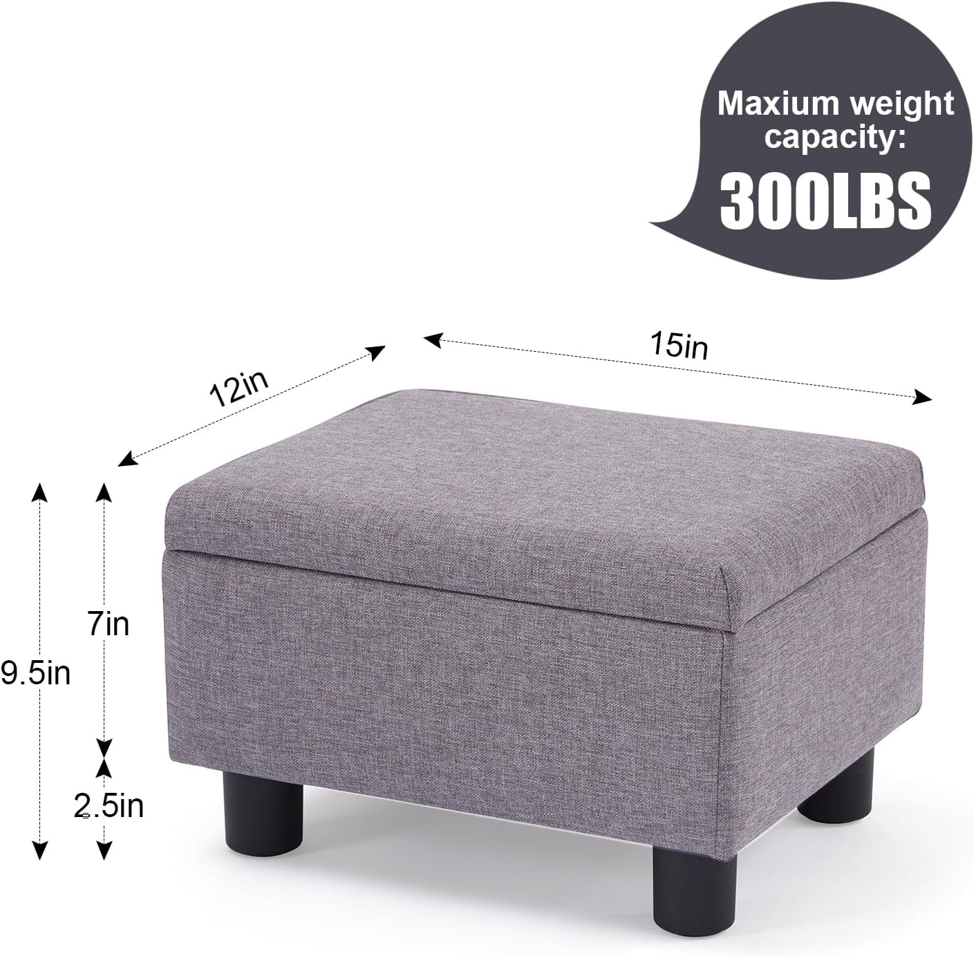 Small Foot Stool Under Desk Foot Stools Ottoman Footstool Foot Stools Small Footstools Foot Stool for Living Room Foot Rest 15" W x 12" D x 9.5" H Linen Dark Grey