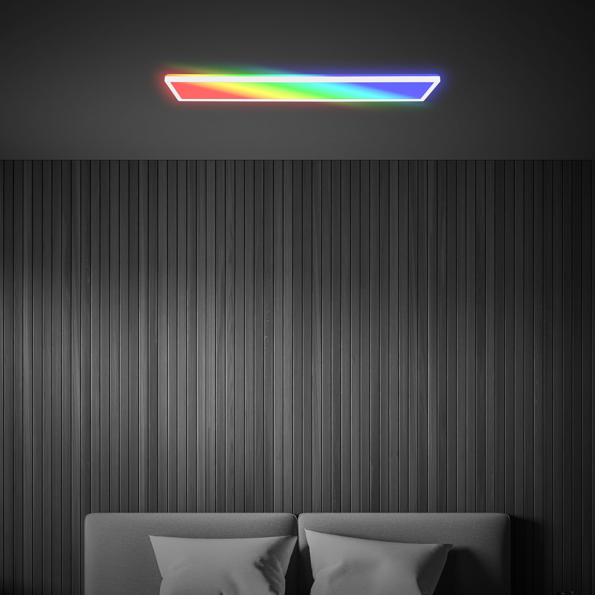 BRILONER - LED Deckenleuchte 98cm Mit Indirektem Licht, RGB+W Farbige Lichtfarben, Fernbedienung, Wohnzimmerlampe, Panel, Küchenlampe, 98x20x3 cm, Weiß