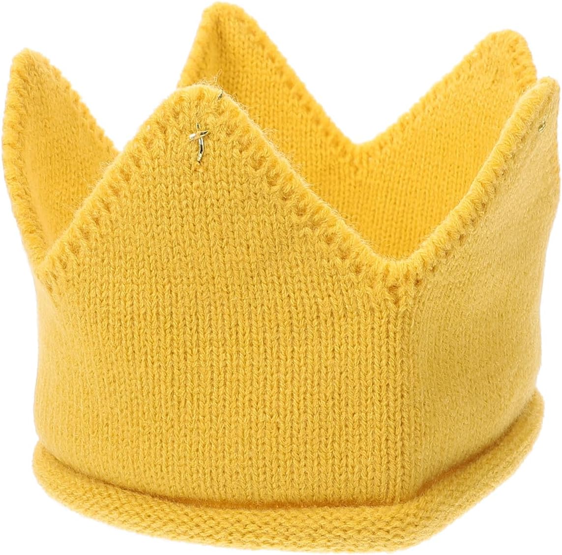 Baby Winter Knitted Crown Hat Soft Stretchy Warm Headband for Girls and Boys Toddler Party Photo Props Yellow