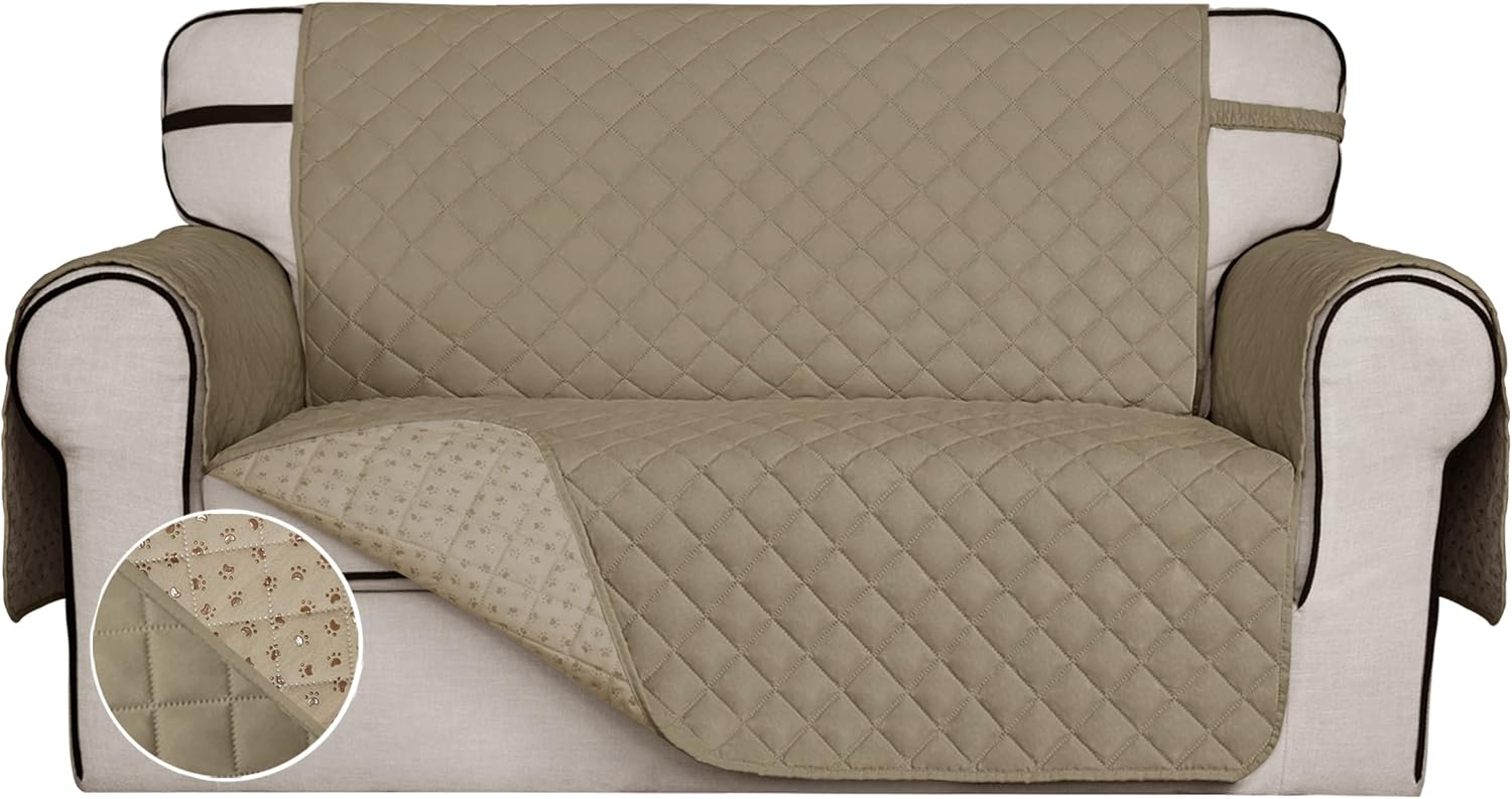 ISSUNTEX Super Anti-Slip Couch Covers for 2 Cushion Couch Sofa, Water Resistant Sofa Cover Quilted Sofa Slipcover Furniture Protectors for Dogs, Pets, Kids (Loveseat, Beige)