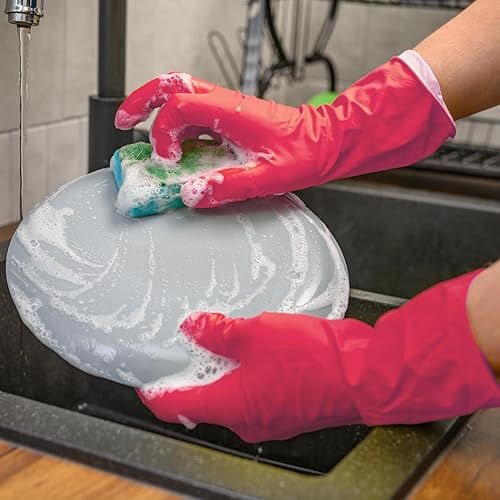 Miniatura 6 de ForPro - Guantes de goma natural, 6 pares de guantes reutilizables multiusos para limpieza del hogar con forro interior suave, impermeables y