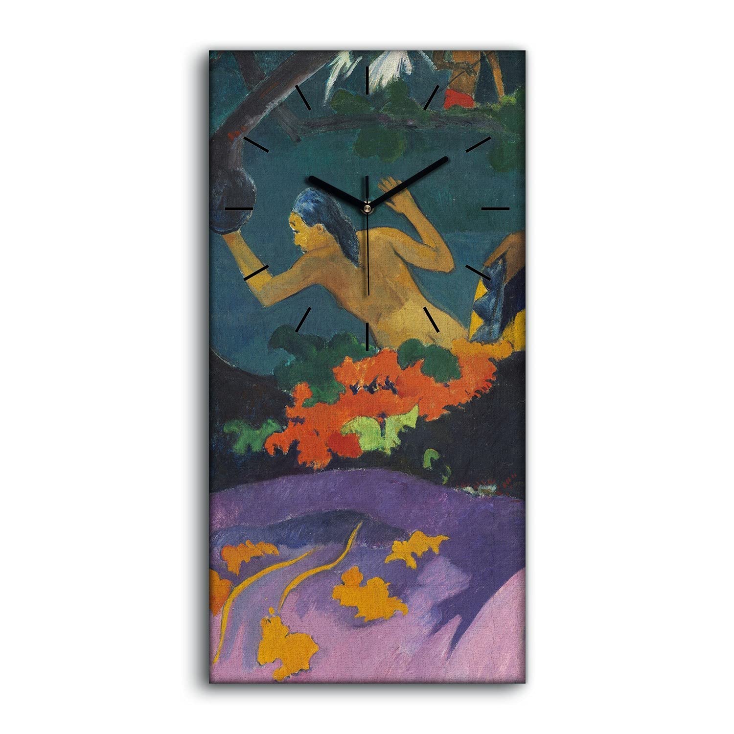 Horloge sur toile 30x60cm avec aiguilles noires motif Tahiti Natives Arbres