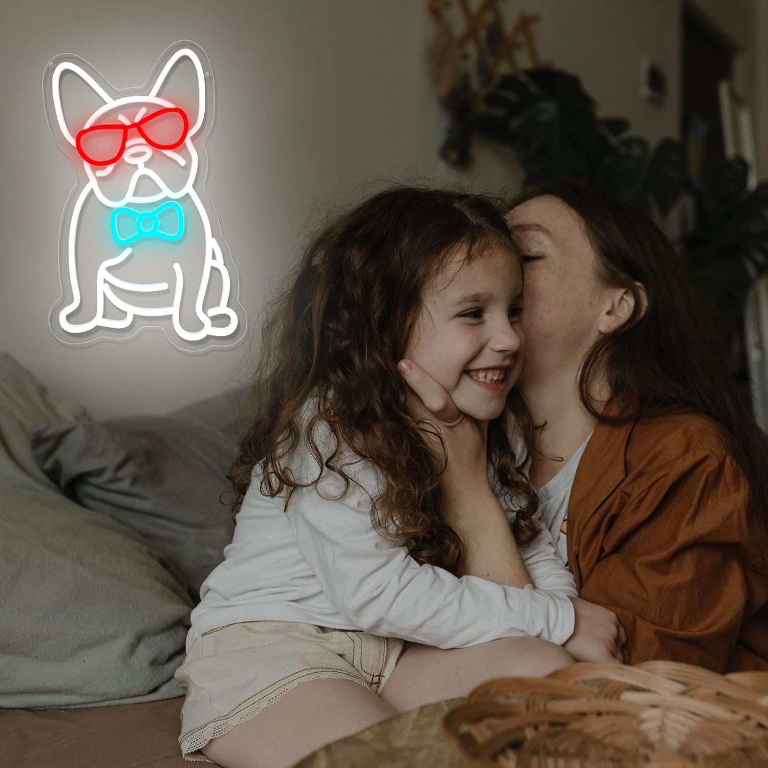 French Bulldog Neon Sign for Wall Decor, Frenchie Dog Wearing Glasses Bow Tie LED Neon Light, Cool French Bulldog Light Up Signs for Bedroom, Living Room, Pet Shop, Bar, Dog Birthday Party Decoration