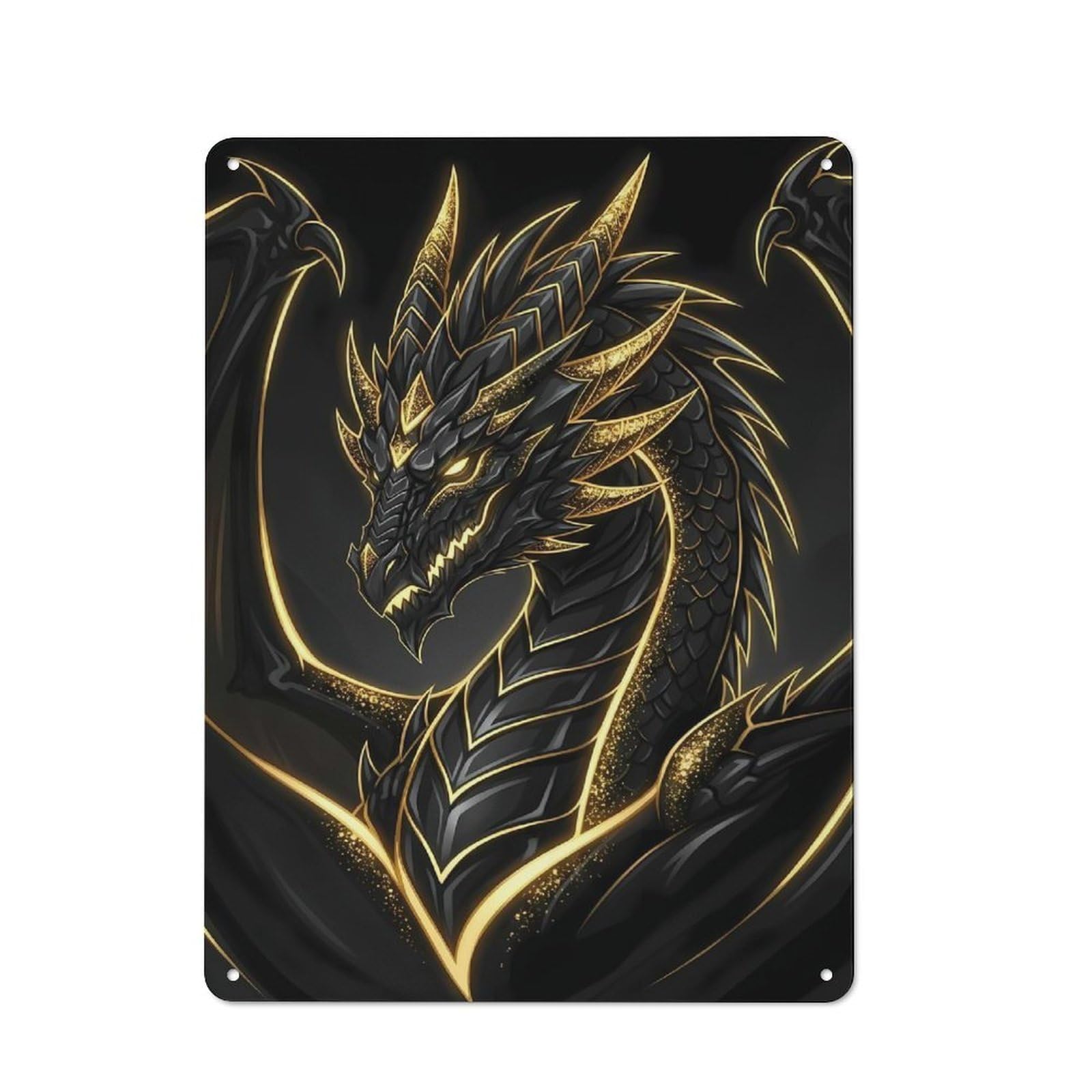 Junmoney Style-11 For Hobby Room Or Studio, Black And Gold Dragon Illustration Retro Metal Sign 40X30cm, A Decorative Gift For A Newly Furnished Hobby Room And Studio
