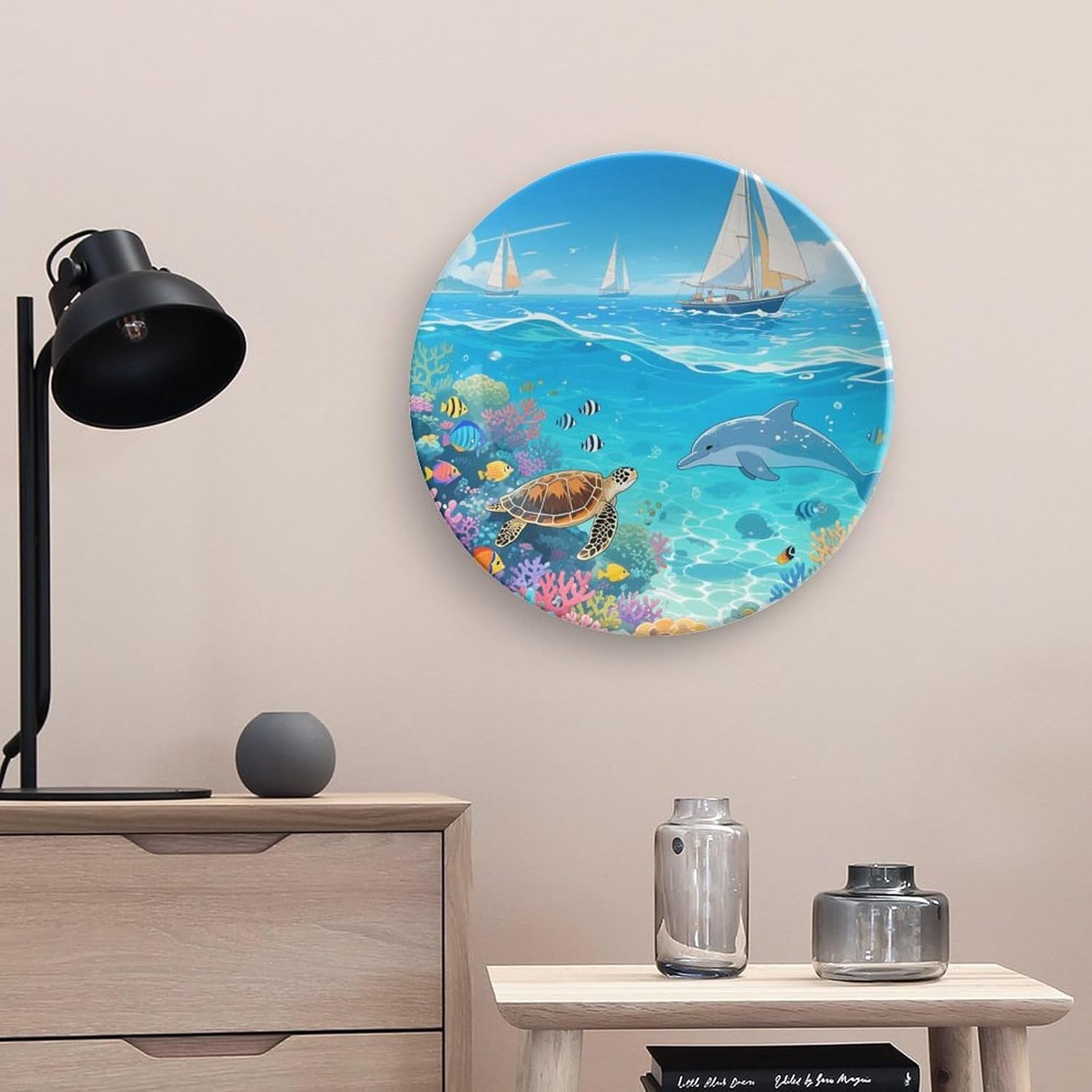 Bone China Decorative Plates Coral Reef Sea Ceramic Decorative Plate Wall Decor with Display Stand Ceramic Ornaments for Wall Hanging Decoration