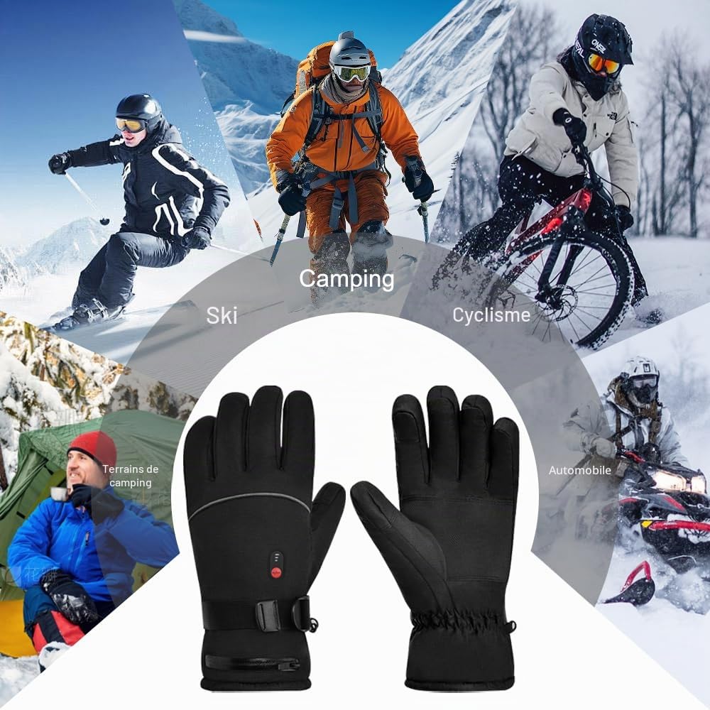 Gants Chauffants avec Batterie Rechargeable 7.4V 20000mAh，Gants Chauffants 3 Niveaux De Températures, Électriques Gants pour Hommes et Femmes Chauds Écran Tactile Moto Vélo Ski (Noir, M)