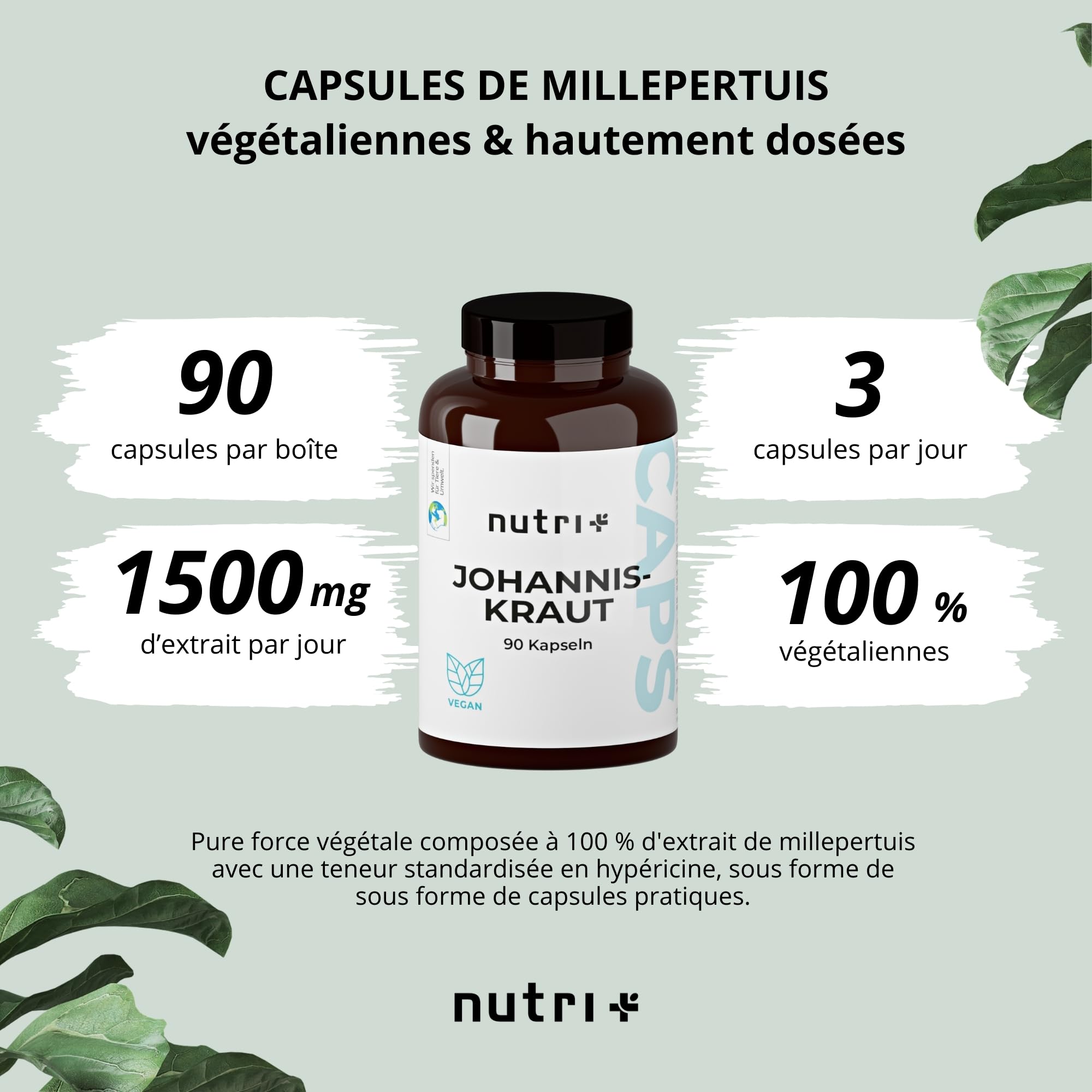 Millepertuis gelules avec hypéricine - hautement dosé & végétalien - 90 capsules sans additifs - St. John's Wort Extract - Capsules d'extrait de Millepertuis