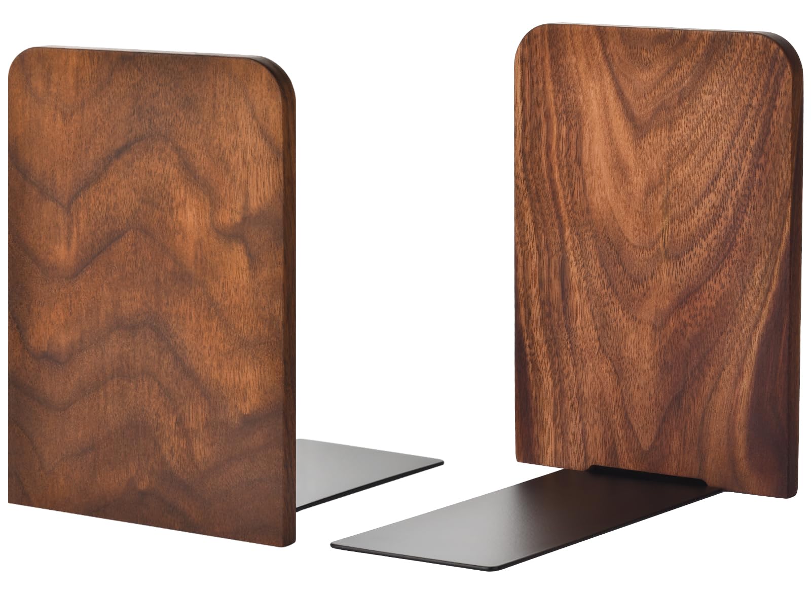 Book Ends, Black Walnut Wooden Bookends for Shelves - Heavy Duty Non-Slip Book Organizers, Upgraded Large Decorative Bookend Holders for Home, Kitchen, Office, Set of 2, Large