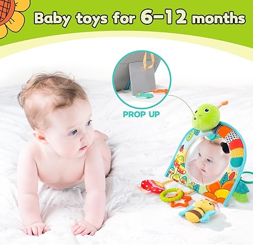 Miniatura 7 de Koty Juguete para asiento de automóvil para bebés, centro de actividades para patear y jugar con espejo, mordedor y papel arrugado, divertido