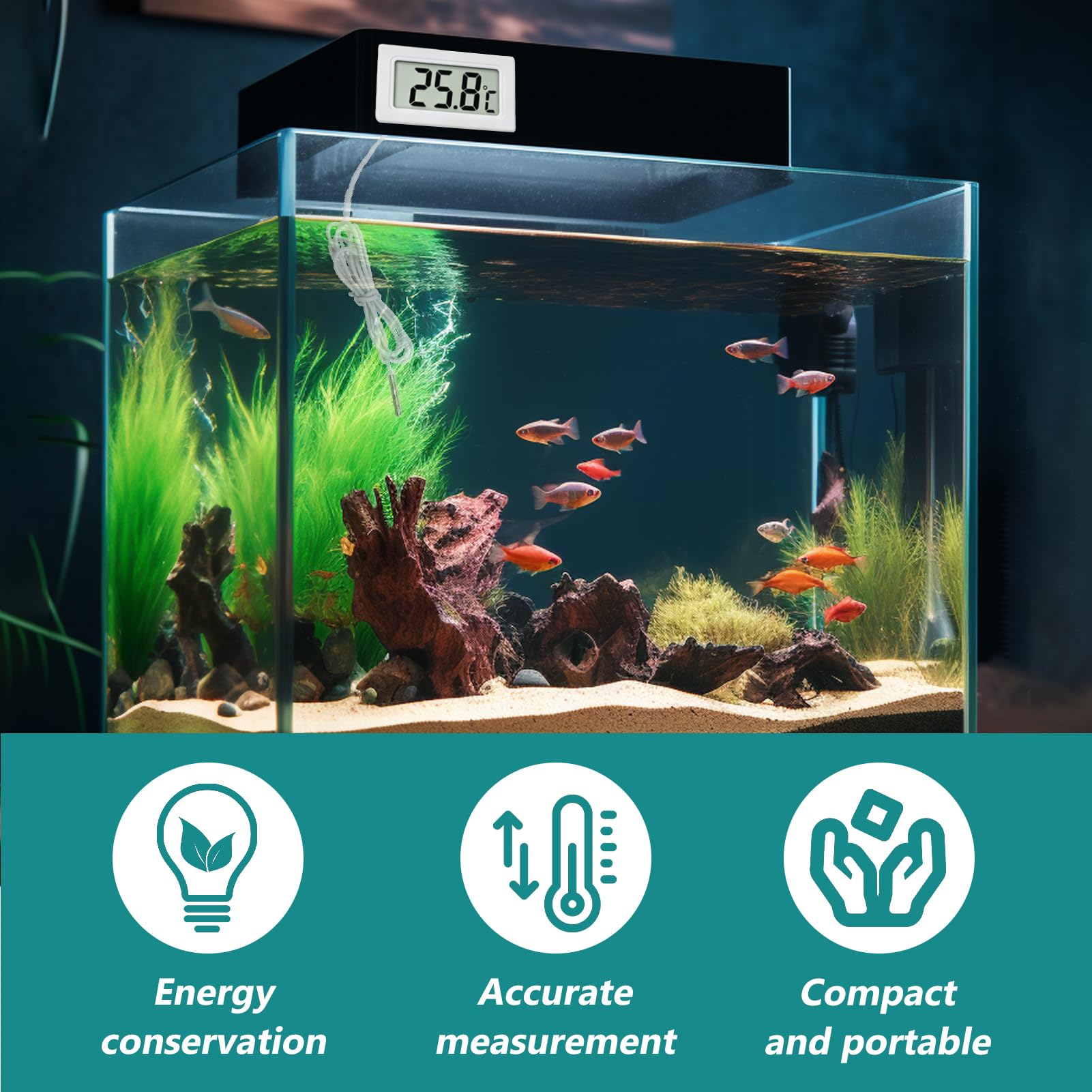 4 Stück LCD Digital Thermometer mit Externem Metall Sensor, Thermometer mit Fühler 1m Kabel, Mini Temperaturtester für Kühlschrank, Gefrierschrank, Aquarium, LCD Anzeige, Präzise Temperaturmessung