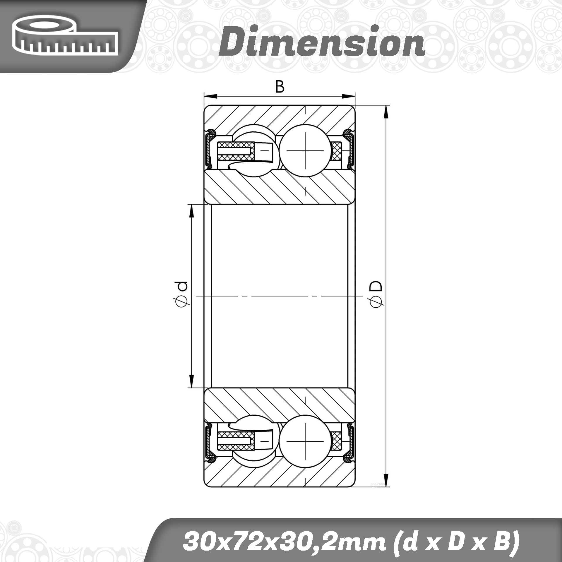 Schrägkugellager 3306 2RS 30x72x30,2mm, DIN 628, zweireihig, Reibungsarm, abgedichtetes Lager für radiale & axiale Belastungen, Ideal für Industrie- & Automobilanwendungen