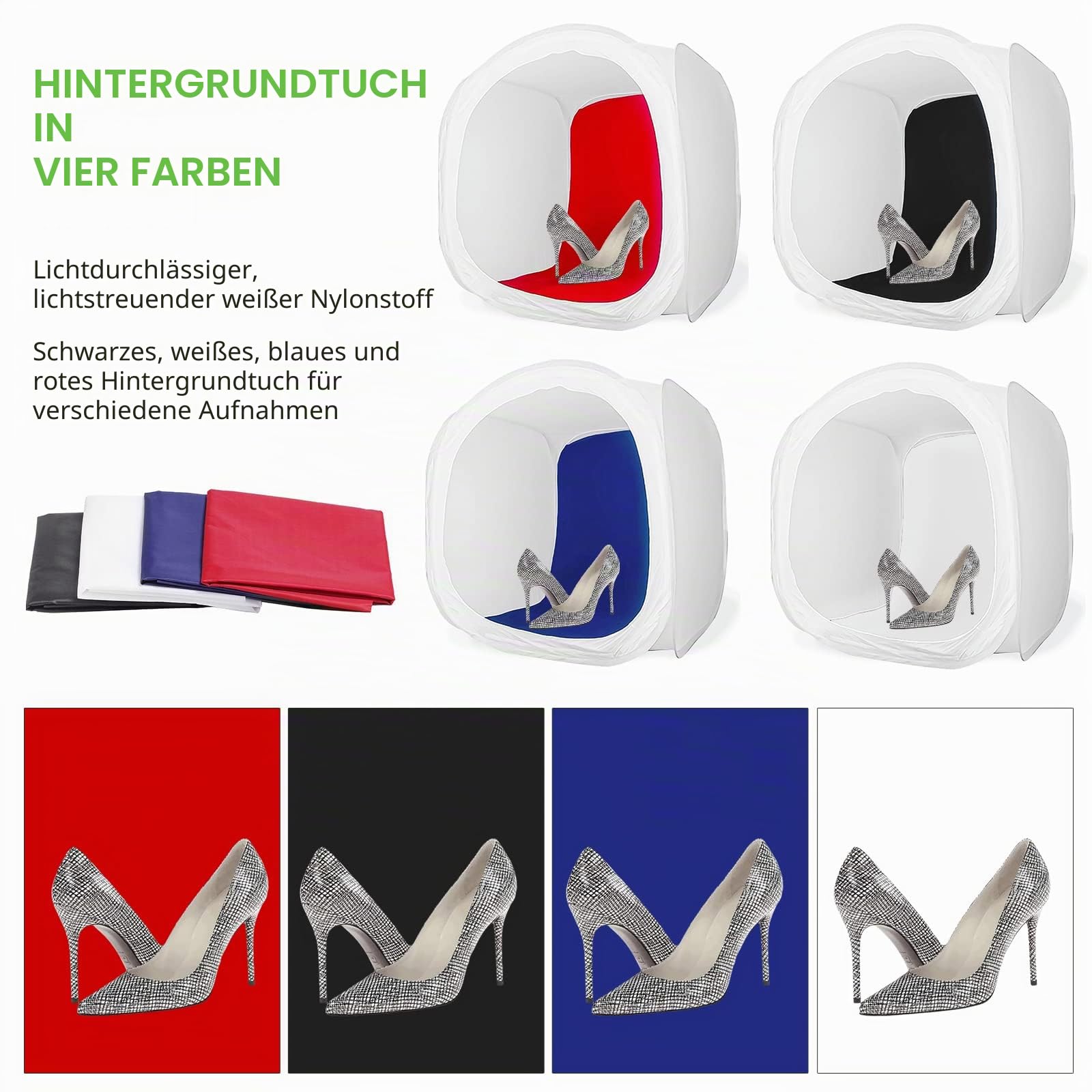 Fotobox zum Fotografieren, Fotostudio 60x60 cm Foto Box Photobox Photo Box Lichtzelt mit 4 Hintergründe, Tragbar Fotozelt für Fotografie zum Schmuck Kleine Gegenstände