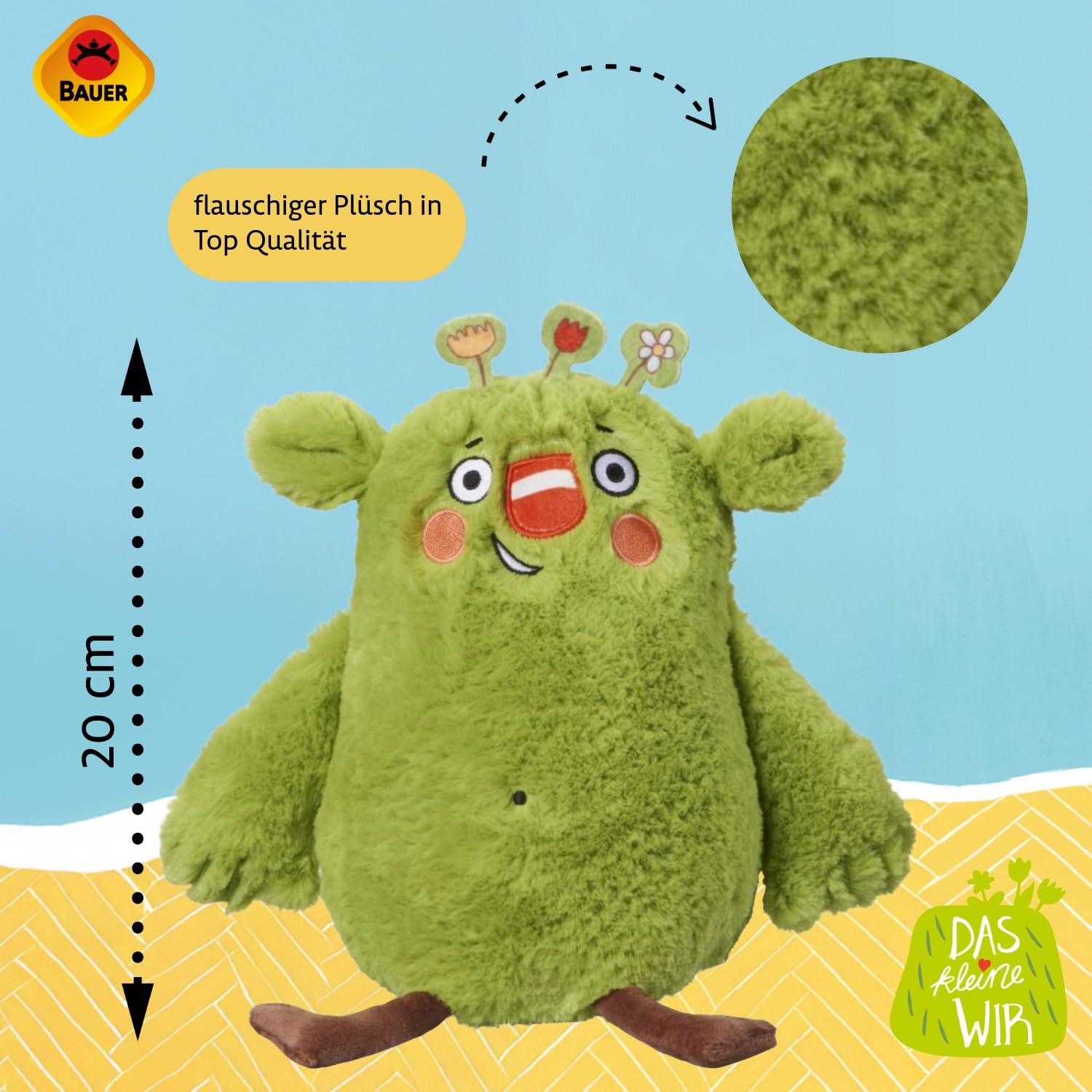 Bauer Spielwaren Das kleine WIR Offizielles Kuscheltier aus der Kinderbuchreihe mit kuscheligem grünen Fell, Stofftier 20 cm, grün (12266)