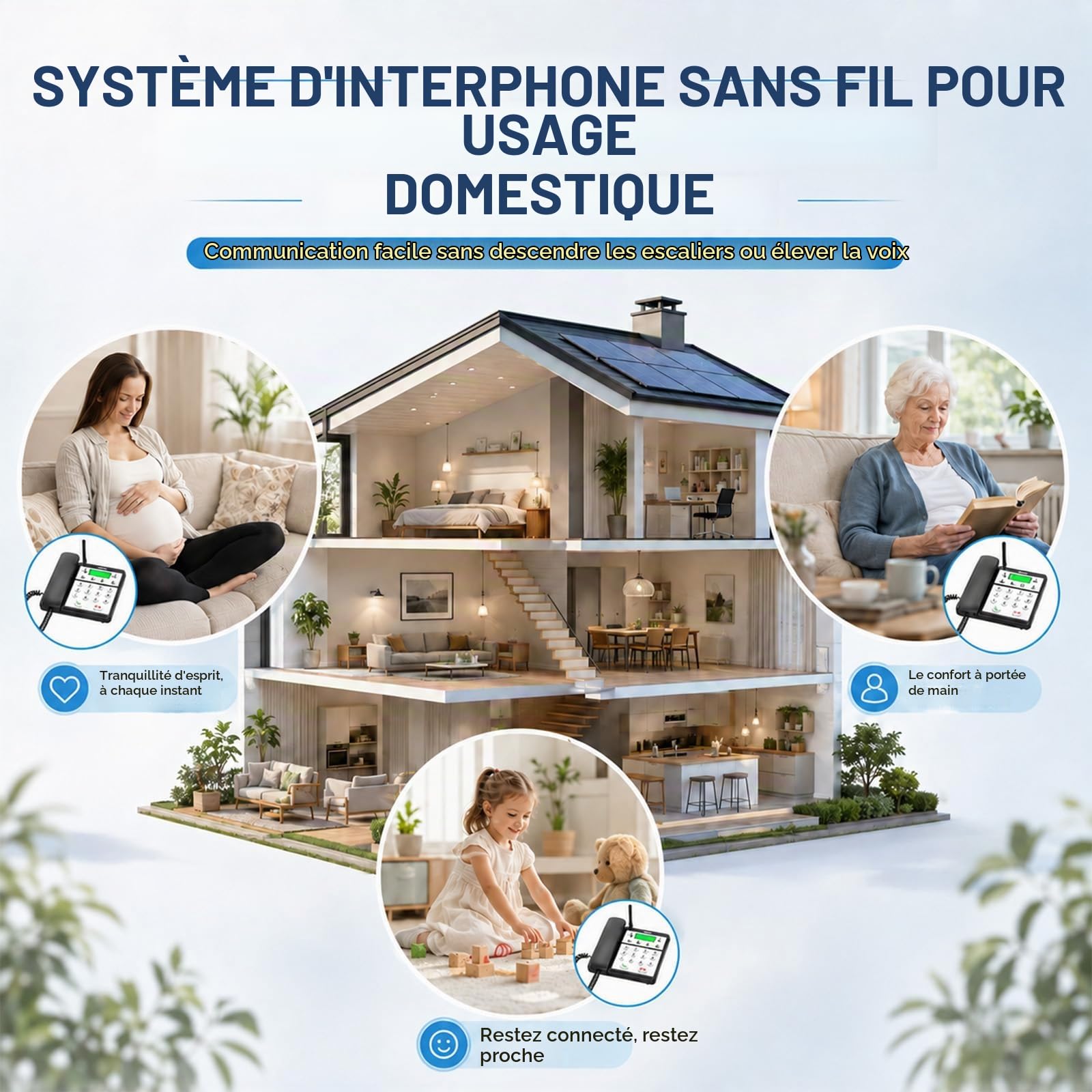 Interphone sans Fil Longue portée 1000 m Duplex intégral | Sans Internet ni carte SIM, Écran LED, mains libres, jusqu’à 999 unités, Intercom maison pour bureau, usine et hôtel