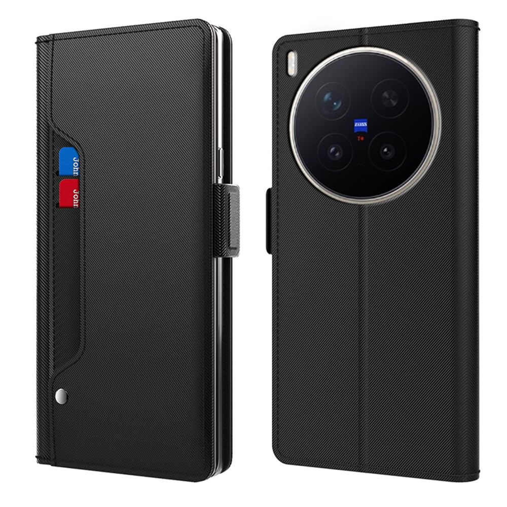 for vivo X300 Ultra 5G Case PU+TPU Magnetic Flip Phone Cover with Stand - Black-image-10
