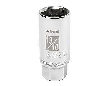 ARES 11019-13/16-inch 3/8-inch Drive Magnetic Spark Plug Socket - Powerful Magnet Retains Spark Plugs - Heat Treated Chrome Vanadium Steel - High Visibility Markings