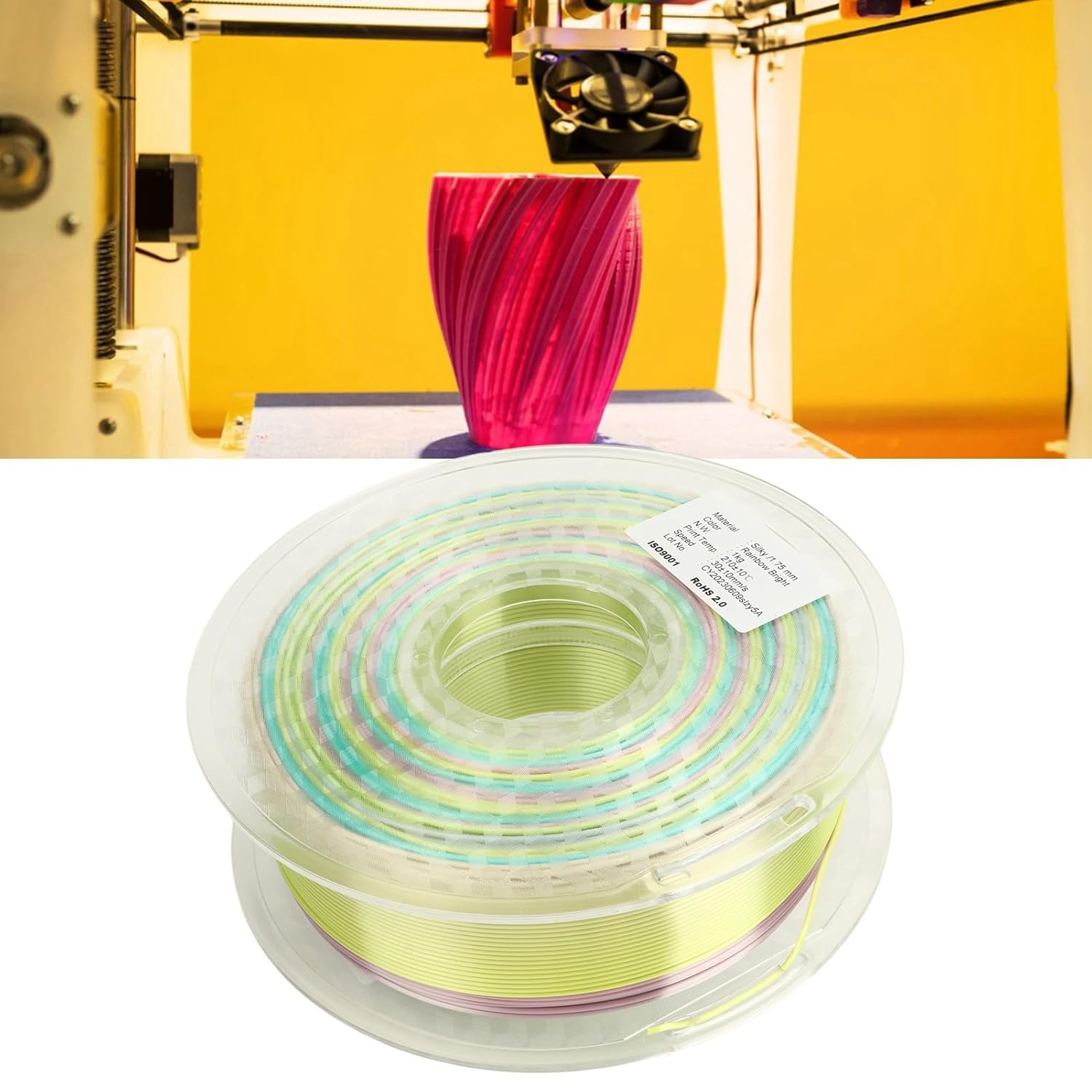 Rainbow Multicolored Silk PLA Filament 3D Printer Filament for Creative Projects