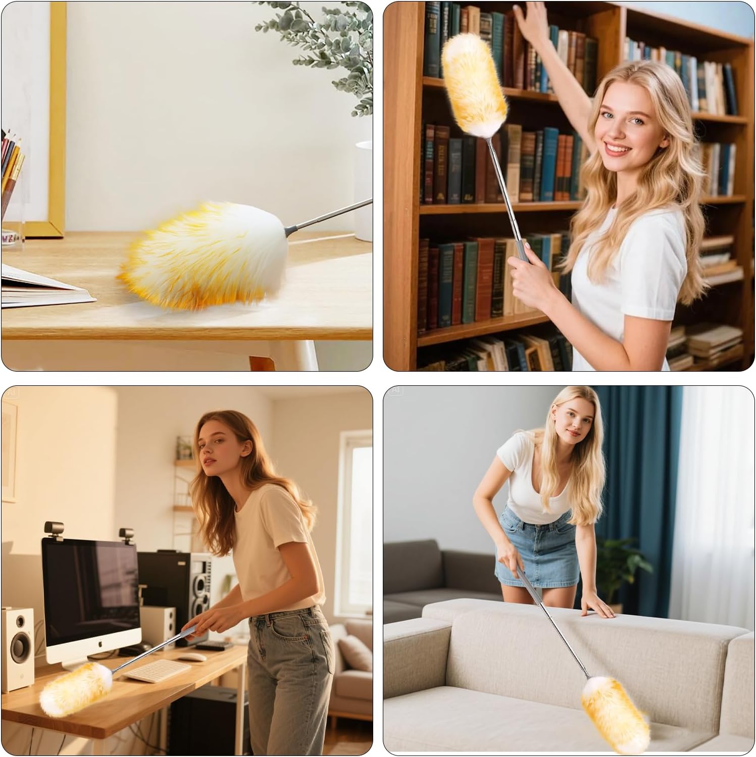 Mini Feathers Duster, Telescoping Lbswool Dusters with Stainl Steel