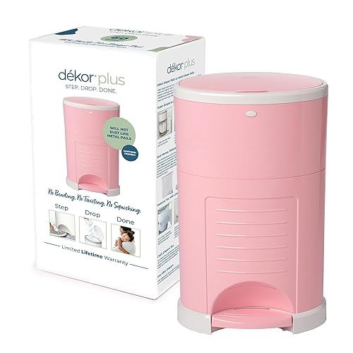 Diaper Dekor Cubo de pañales manos libres Plus Rosa suave Más fácil de usar Solo paso - gota - Hecho No absorbe olores Cambio de bolsa de 20