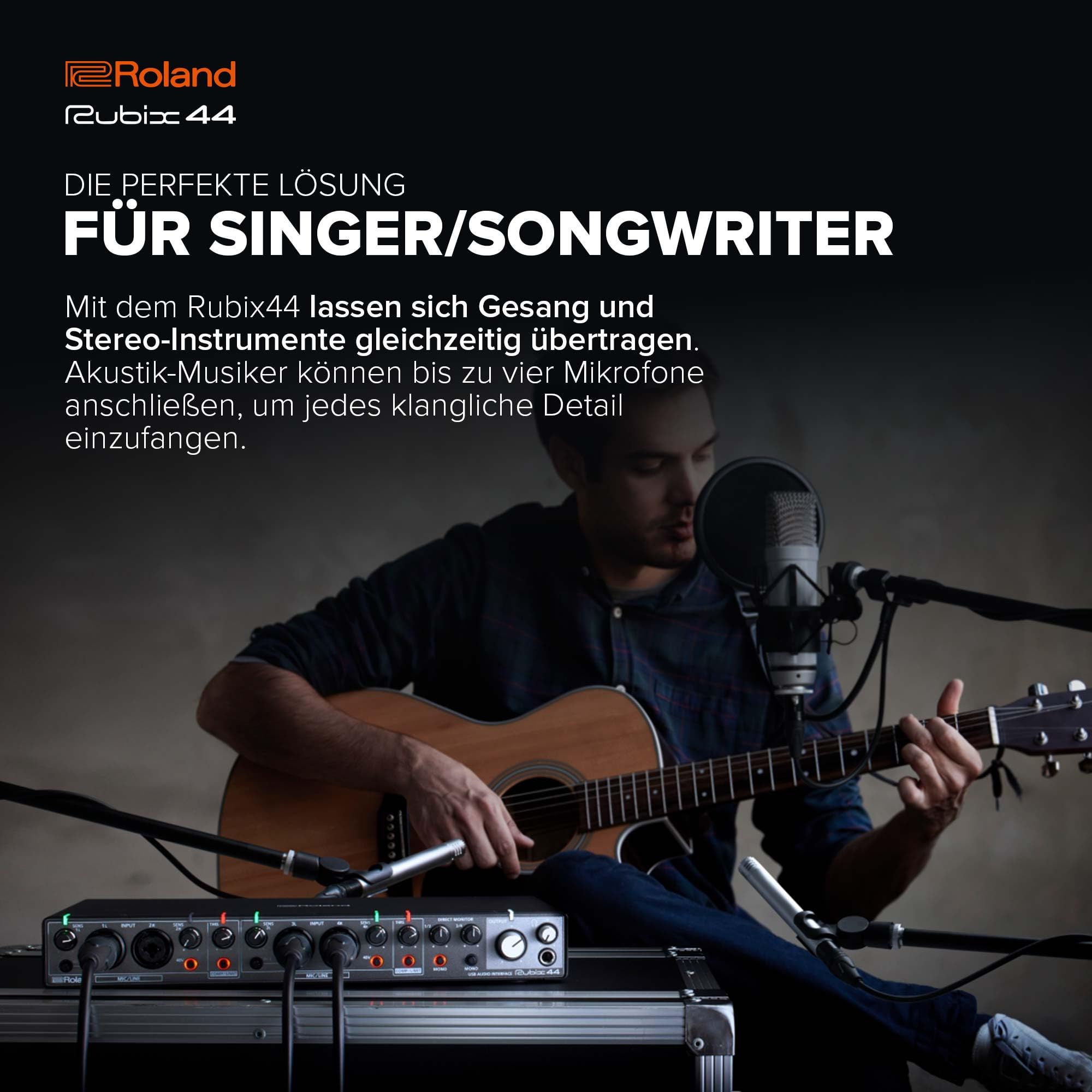 Roland Rubix44 4-In/4-Out USB Audio Interface | Hochauflösende Audioqualität | Aufnahme von Mikrofonen, Gitarren, Keyboards & mehr | Kompakte & robuste Konstruktion | Kompatibel mit Mac, PC & iPad