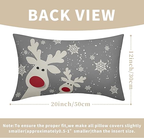 Miniatura 3 de Juego de 2 fundas de almohada lumbar de Navidad negras de 12 x 20 pulgadas, diseño rústico de copos de nieve de ciervos de Navidad, almohadas